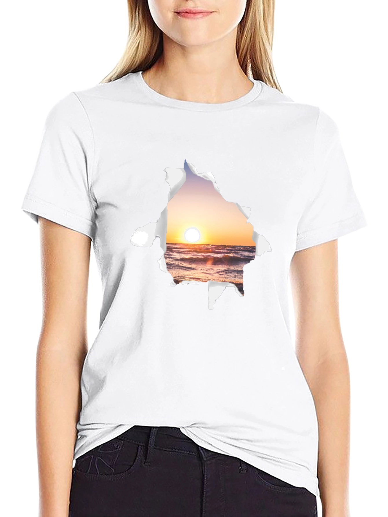 Sunset Beach Graphic Tee - Black Cotton T-Shirt
