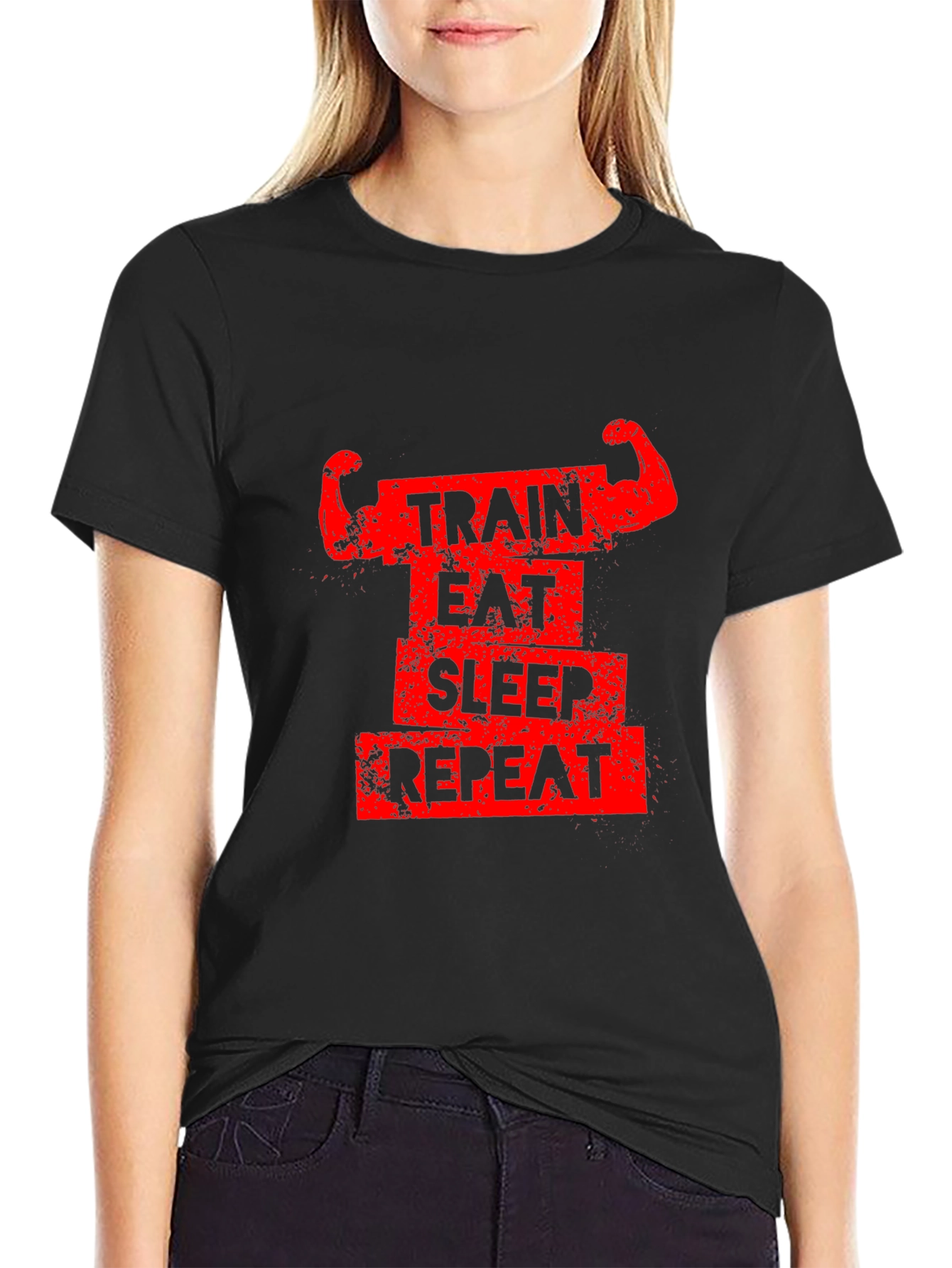 Train Eat Sleep Repeat Graphic Tee - Black