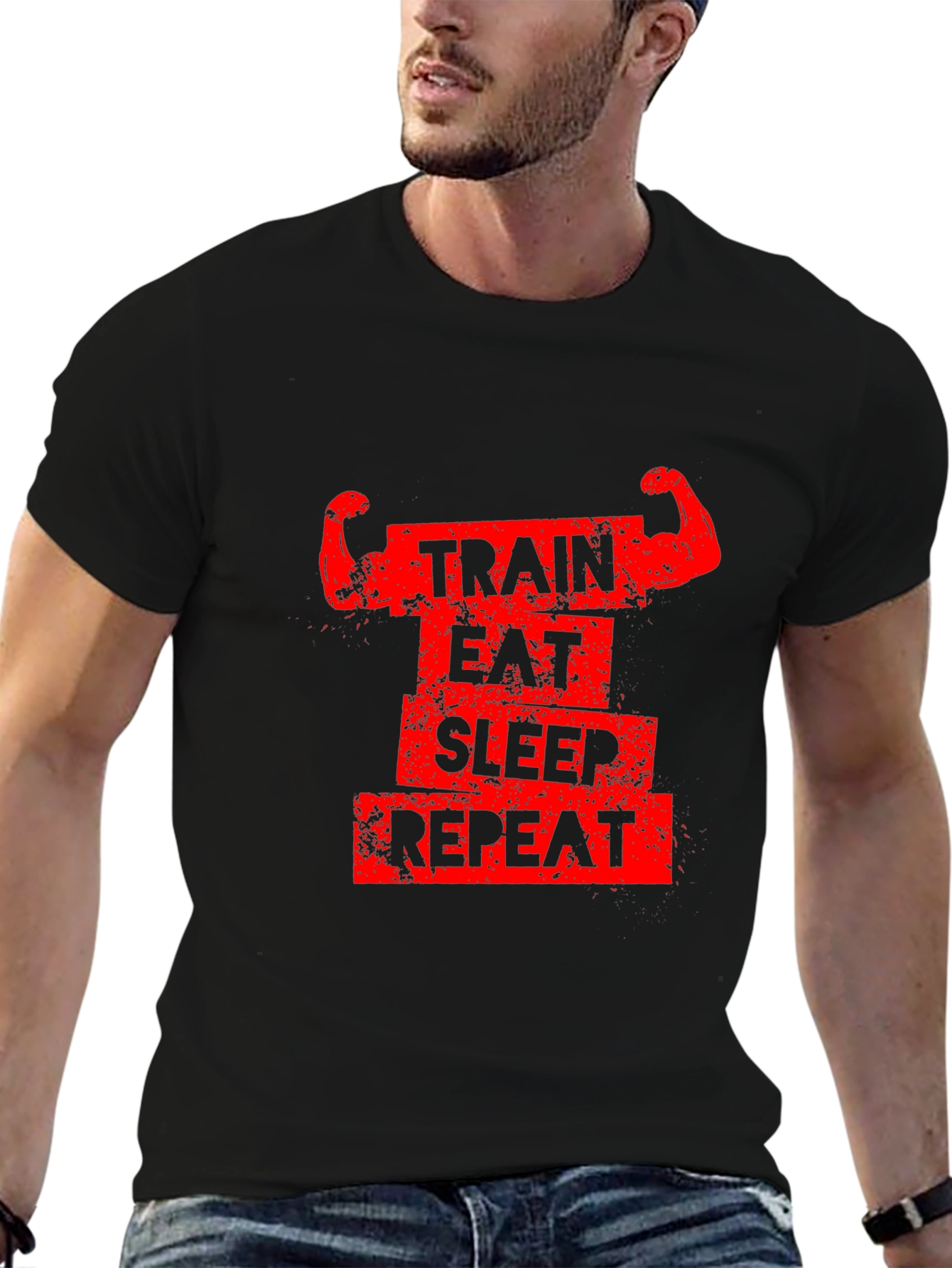 Train Eat Sleep Repeat Graphic Tee - Black