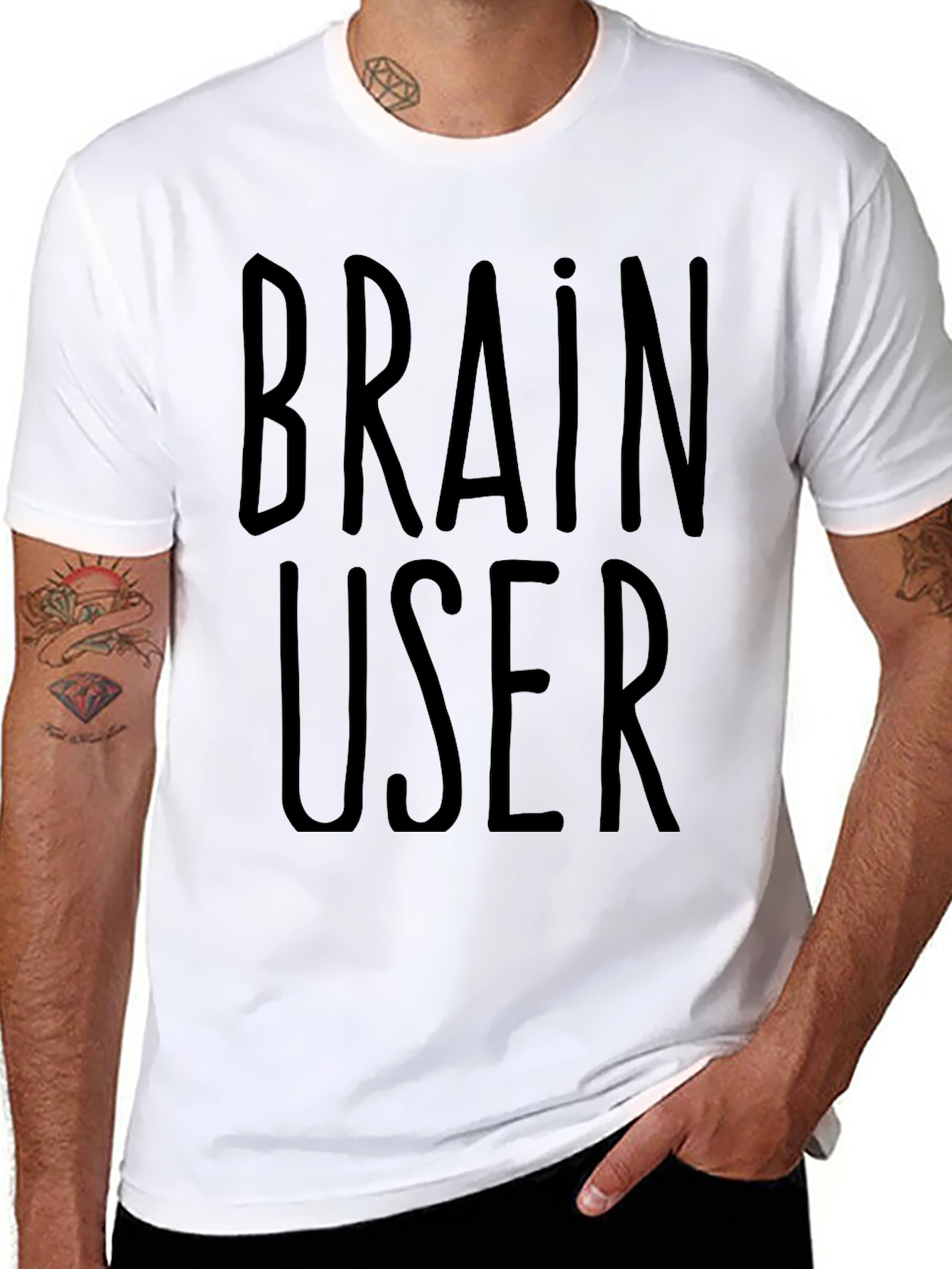 Brain User Graphic Tee - Black Crew Neck T-Shirt