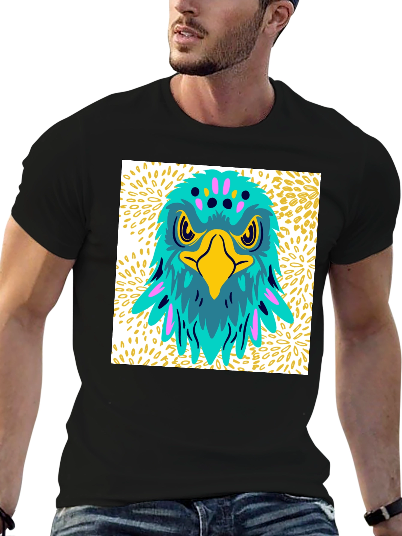 Bold Eagle Graphic Tee - Black Cotton Casual T-Shirt