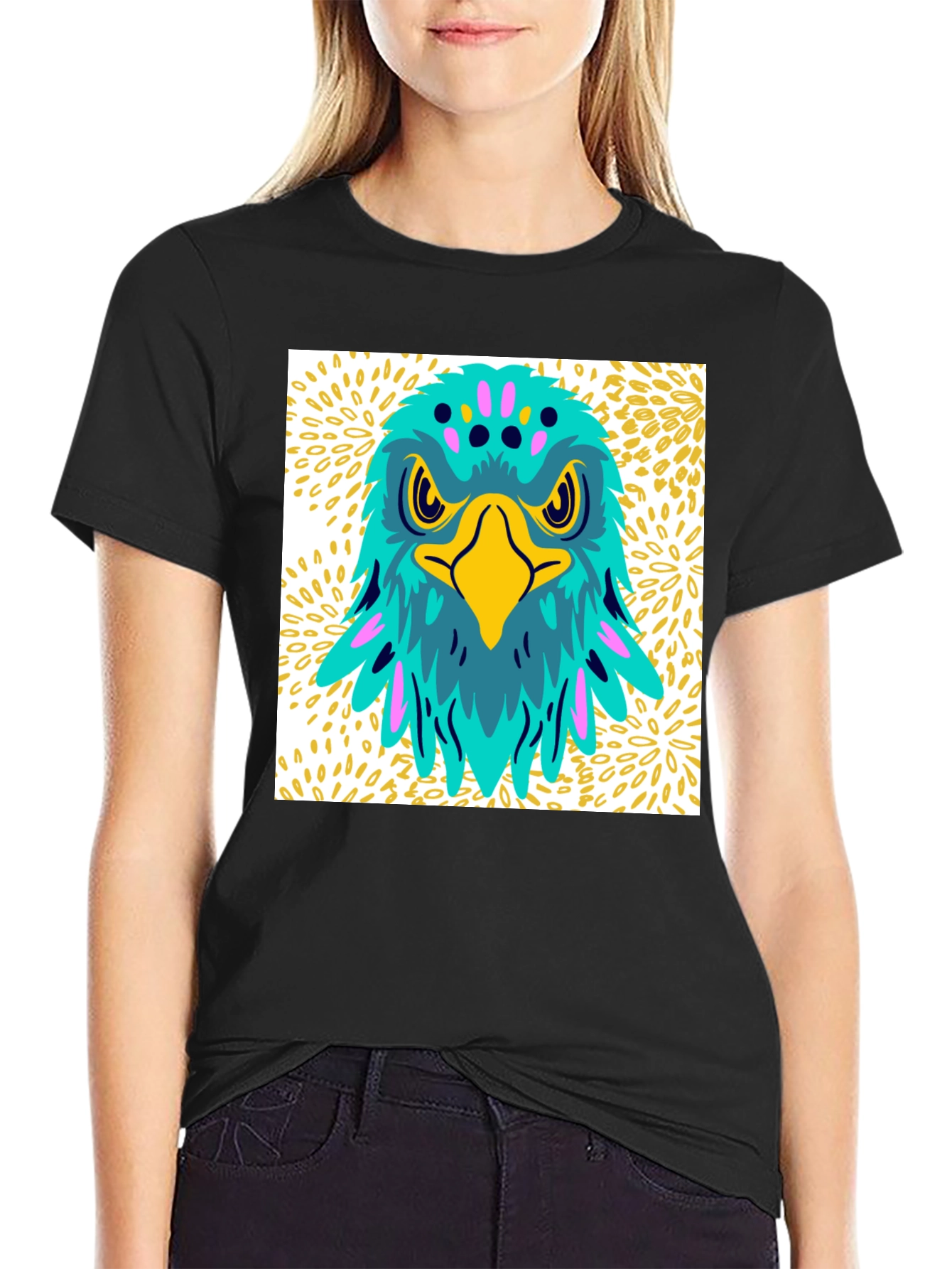 Bold Eagle Graphic Tee - Black Cotton Casual T-Shirt