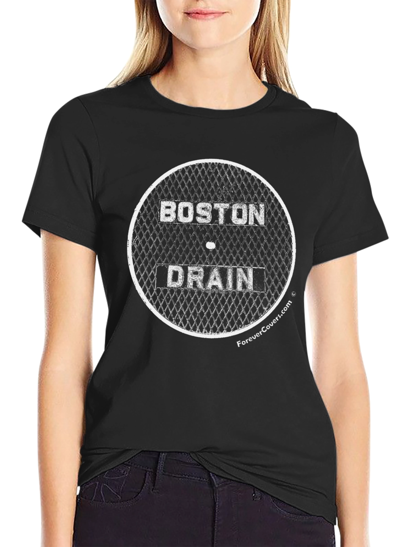 Boston Drain Cover Graphic Tee - Black