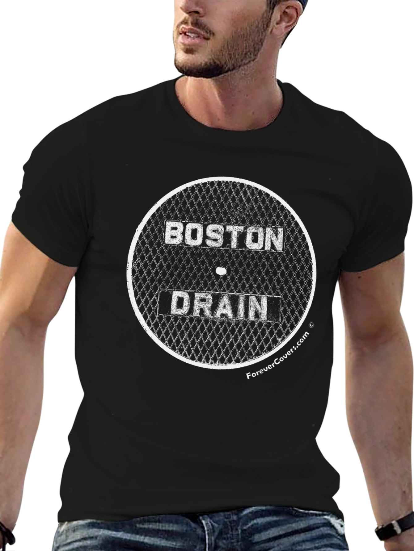 Boston Drain Cover Graphic Tee - Black