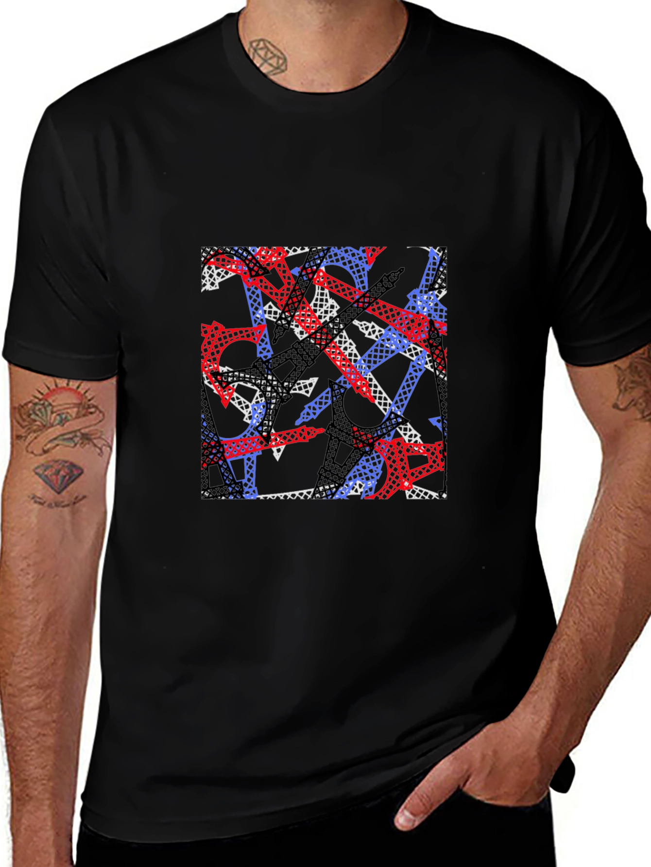 Abstract Eiffel Tower Print Mens T-Shirt