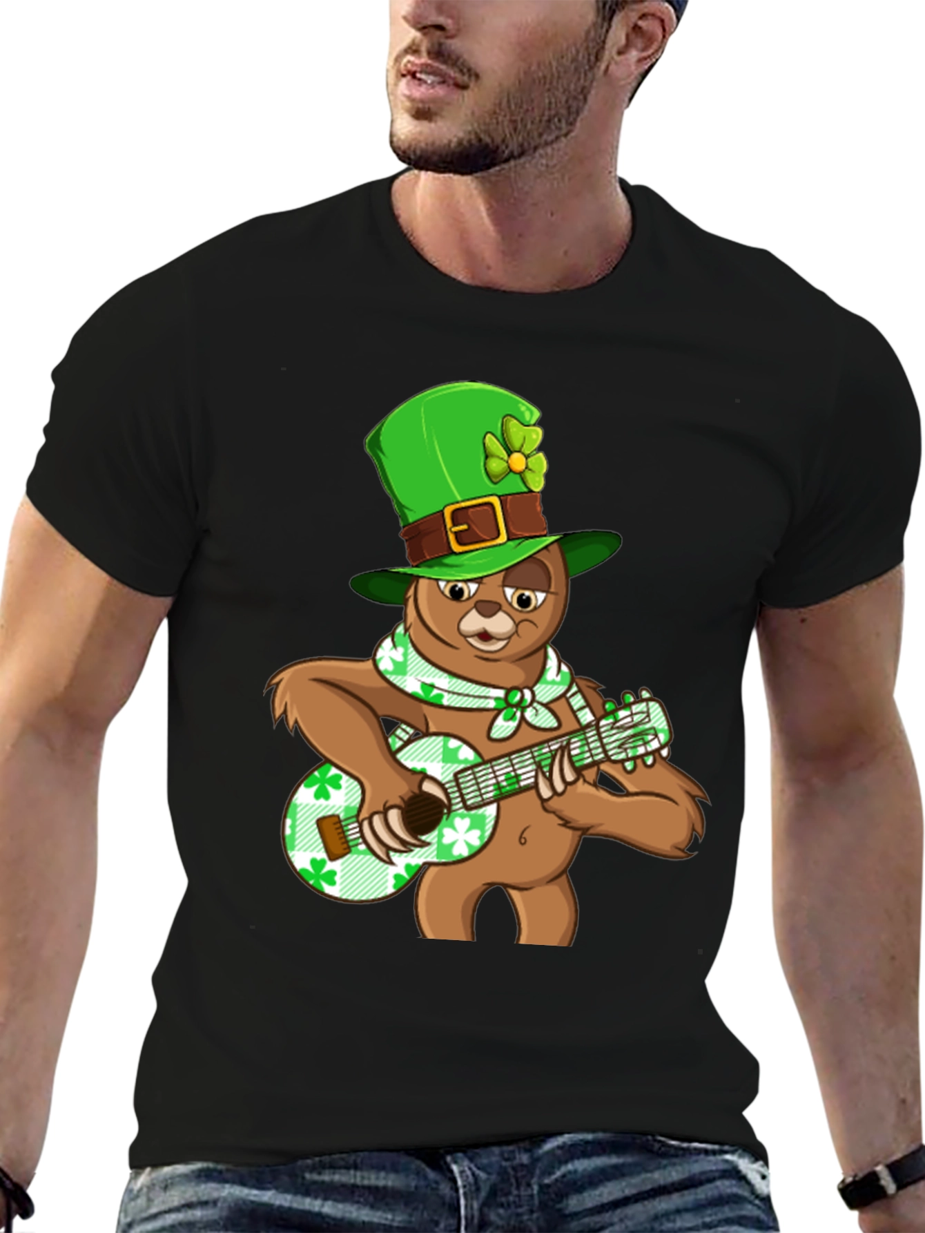 St. Patricks Day Sloth Guitar T-Shirt