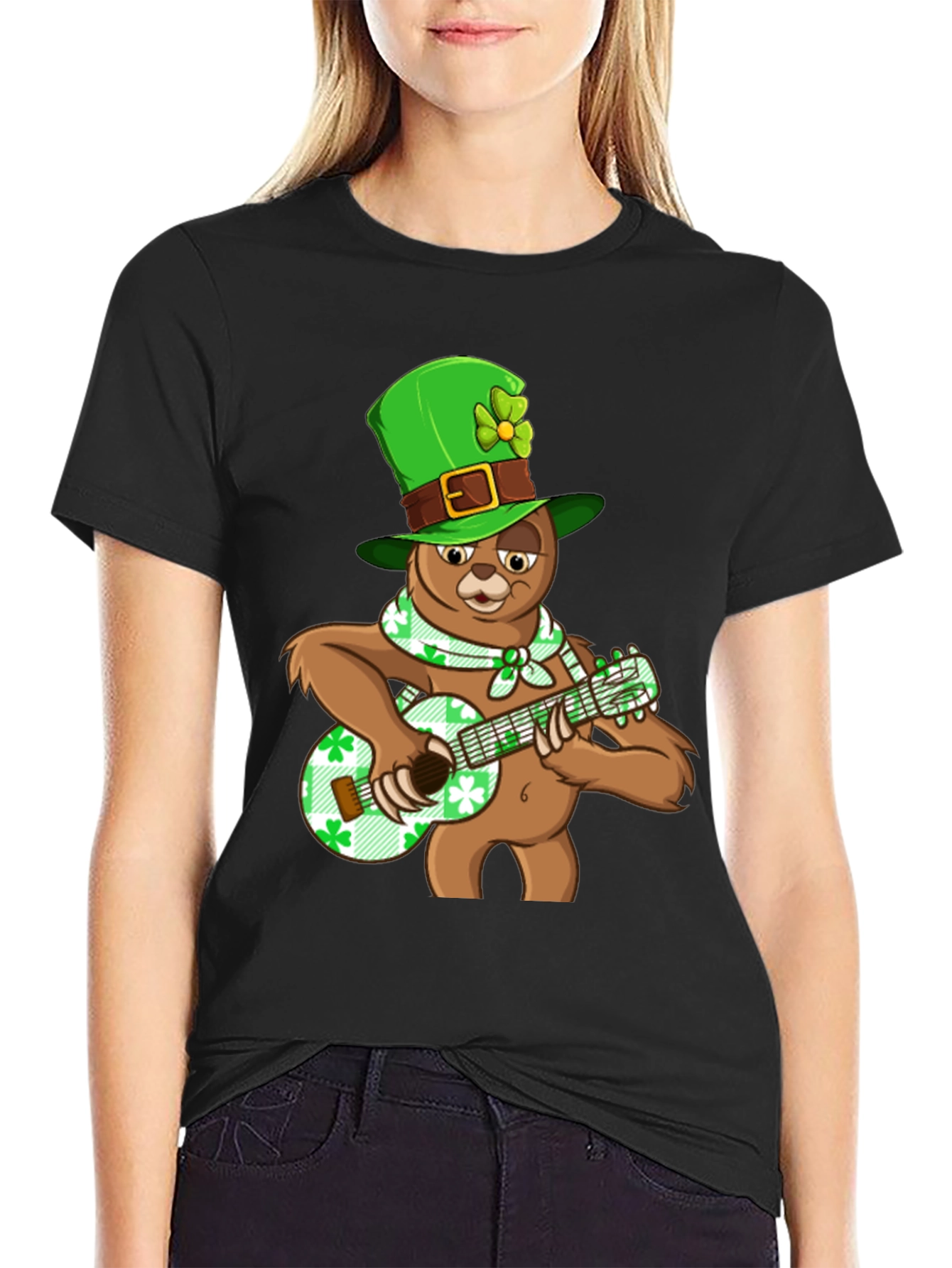 St. Patricks Day Sloth Guitar T-Shirt