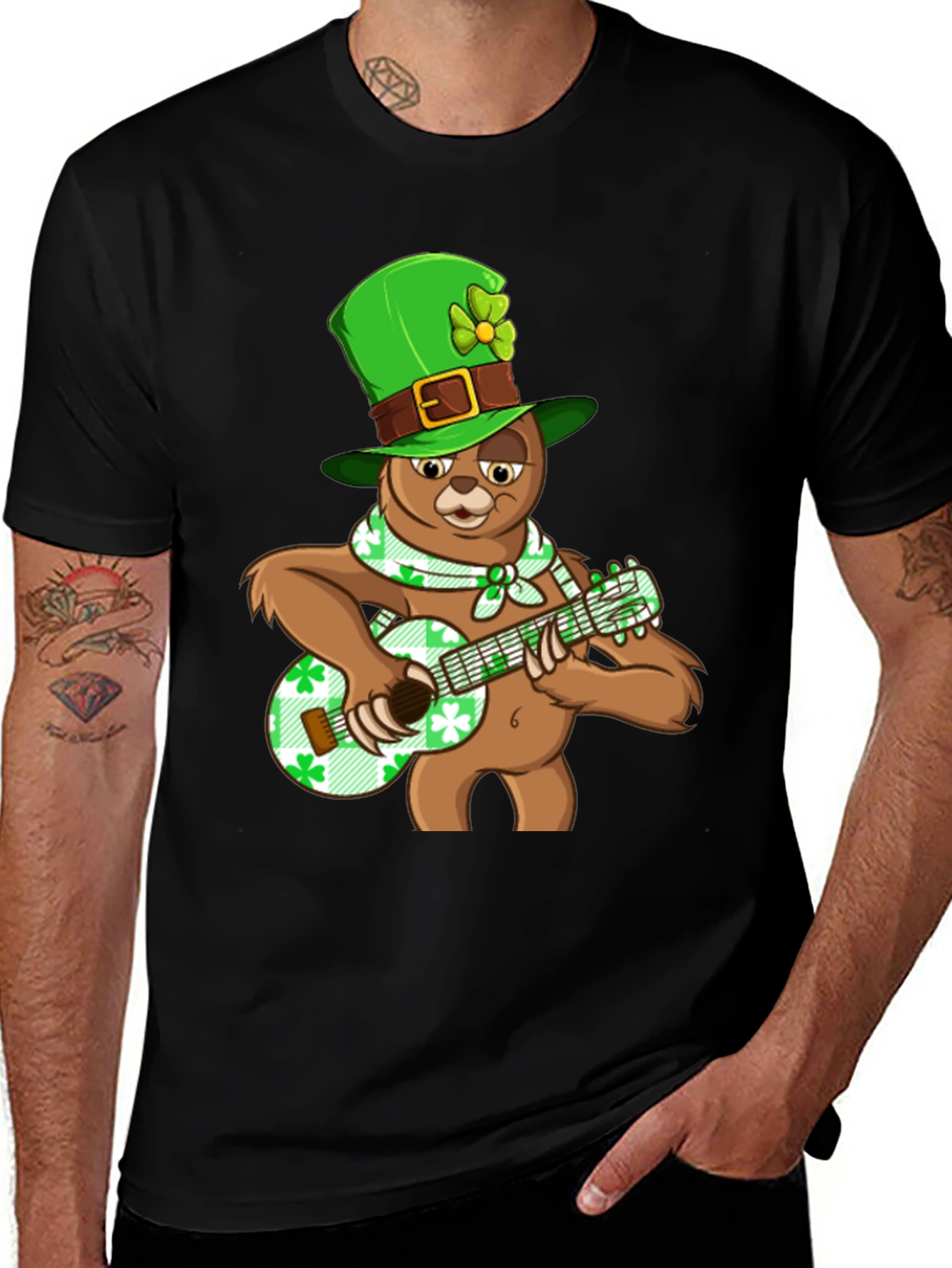 St. Patricks Day Sloth Guitar T-Shirt