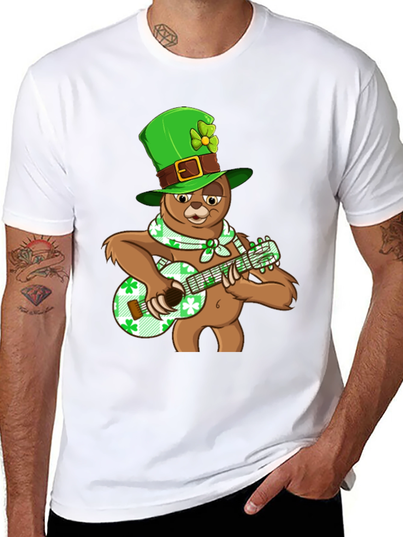 St. Patricks Day Sloth Guitar T-Shirt