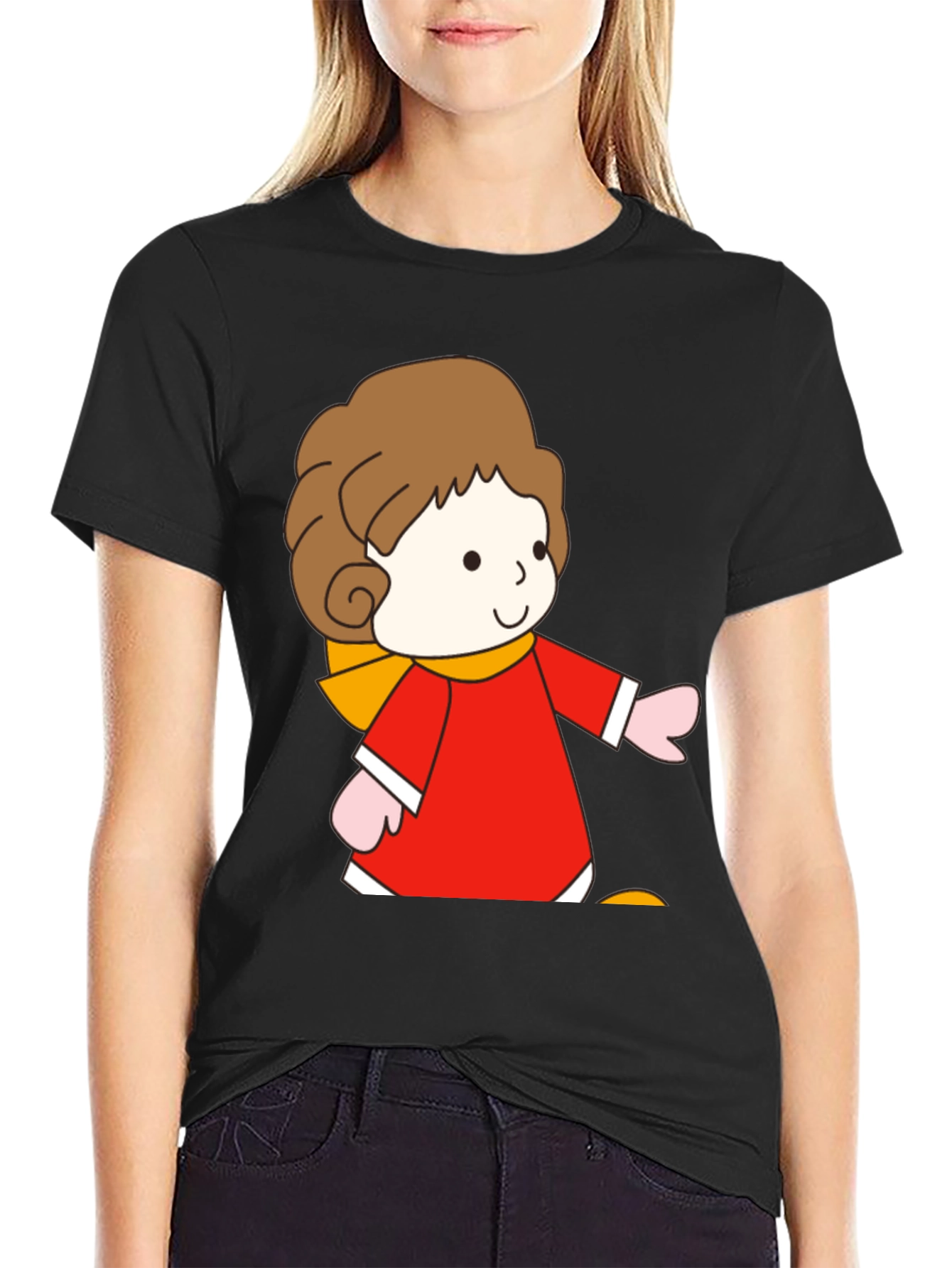Cartoon Girl Graphic Tee - Black Unisex T-Shirt