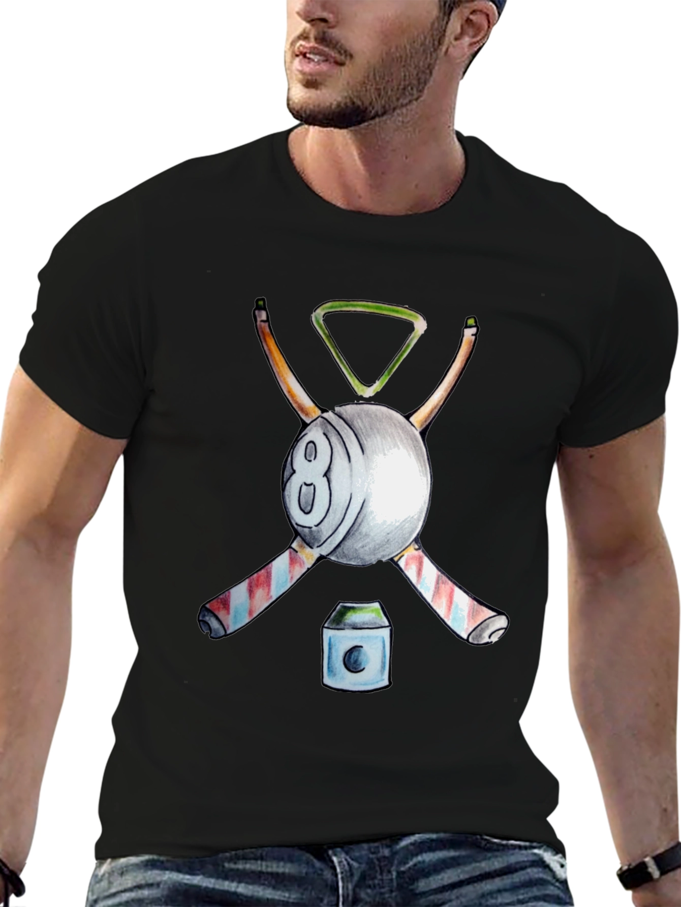 Billiards T-Shirt - 8 Ball Cue Rack Design