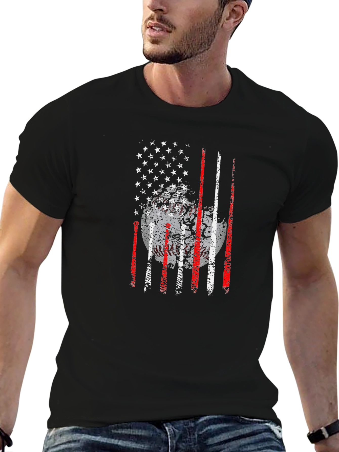 Baseball USA Flag Graphic T-Shirt