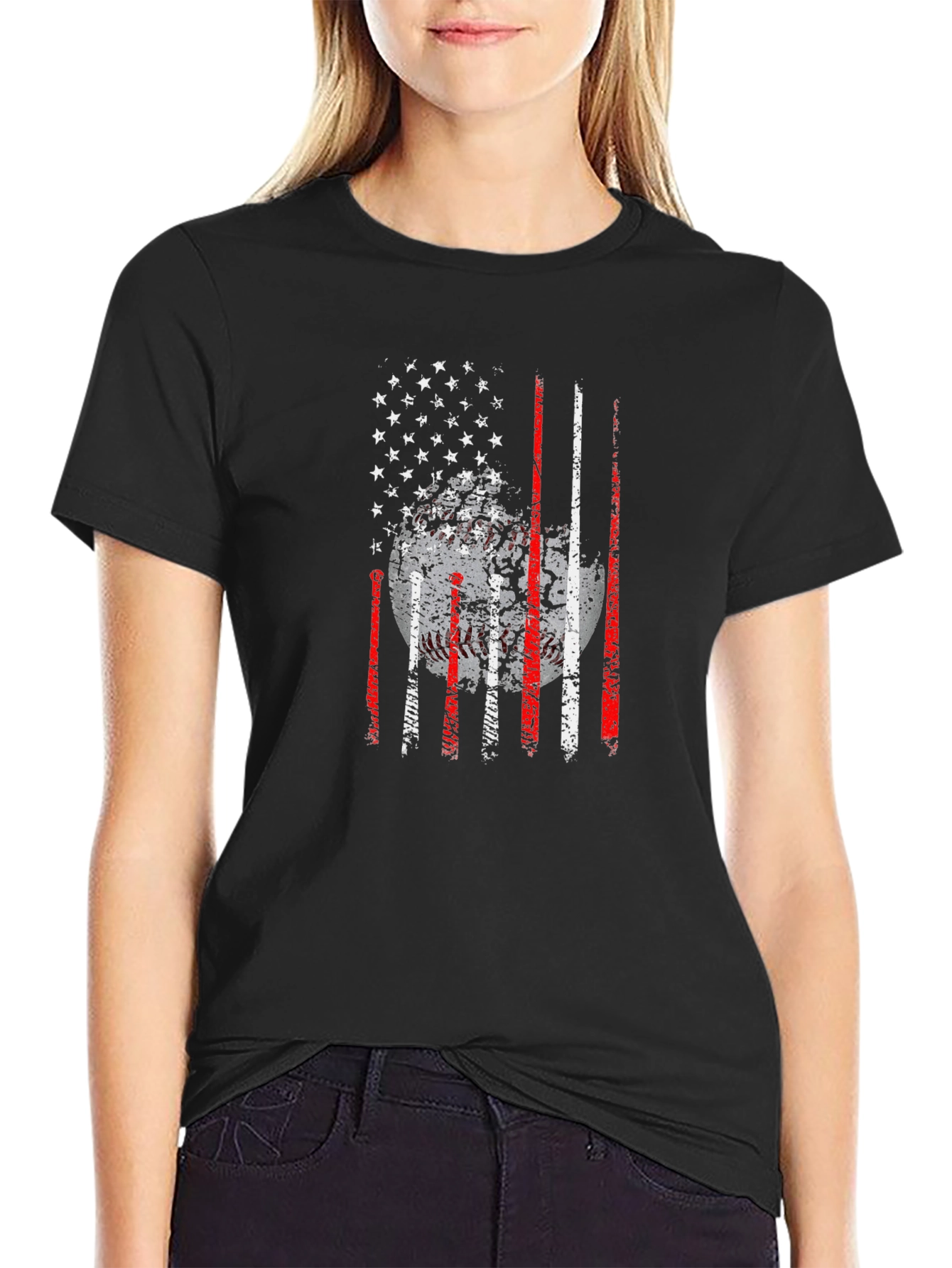Baseball USA Flag Graphic T-Shirt