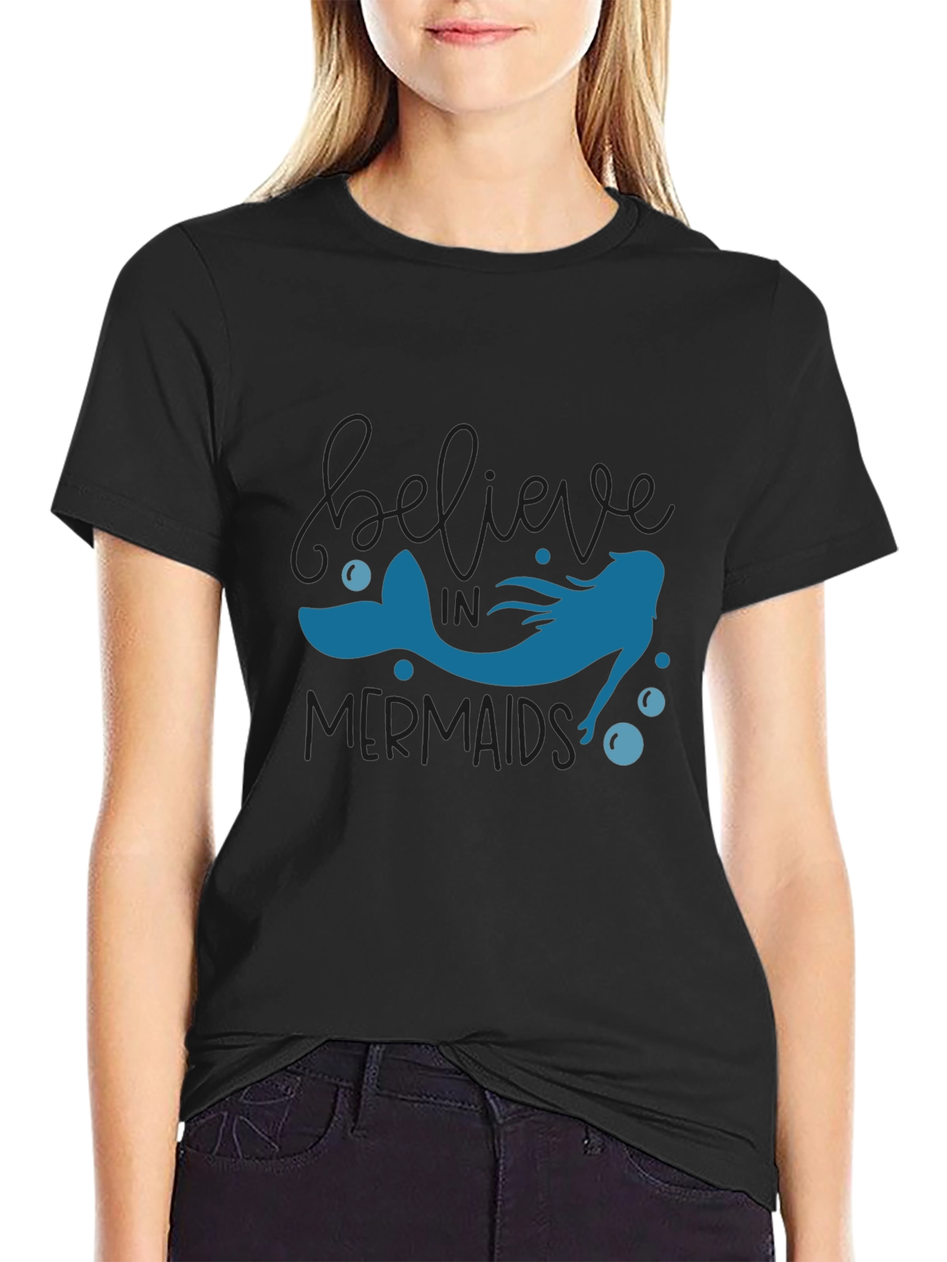 Believe in Mermaids T-Shirt - Black