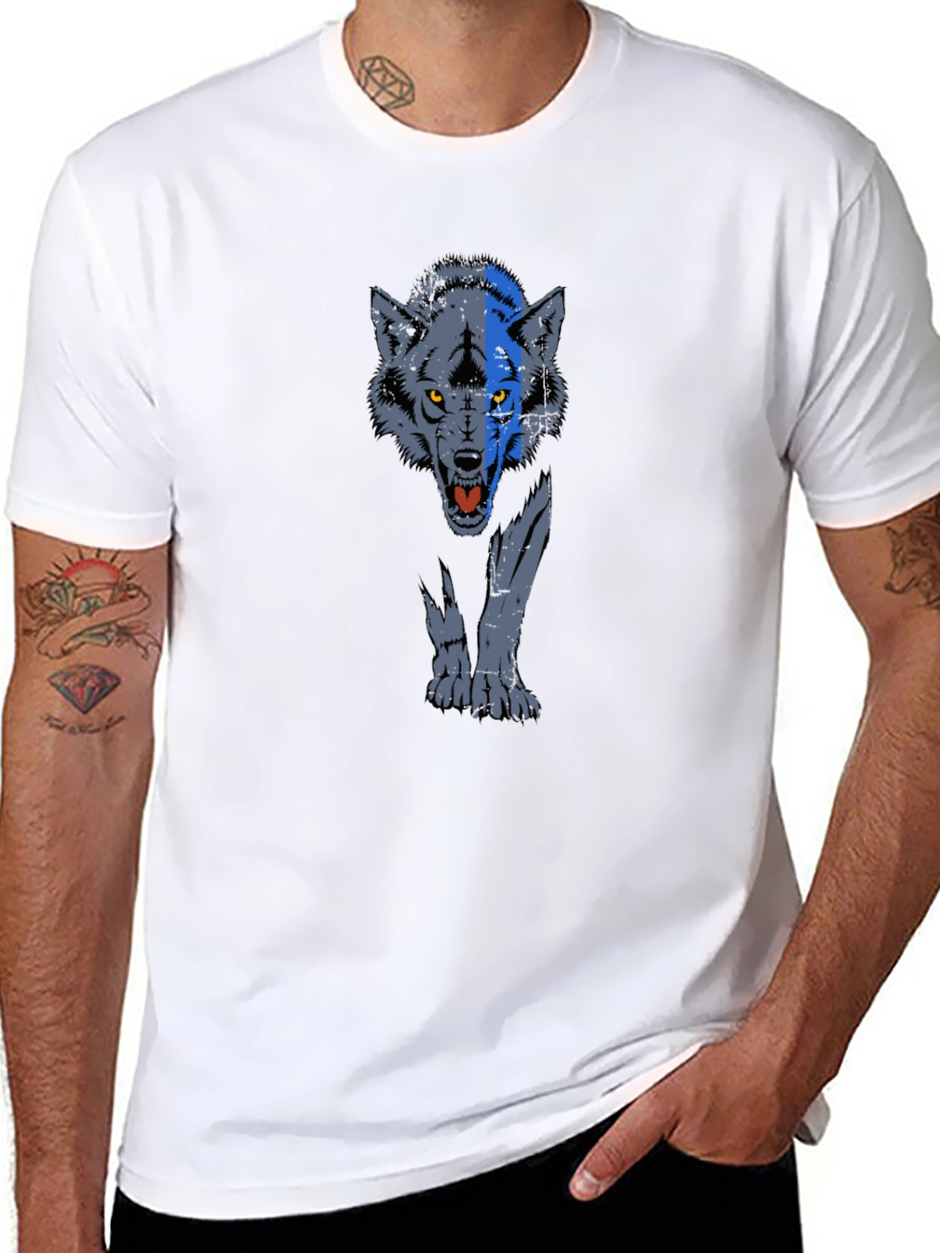 Wolf Graphic Print T-Shirt - Black