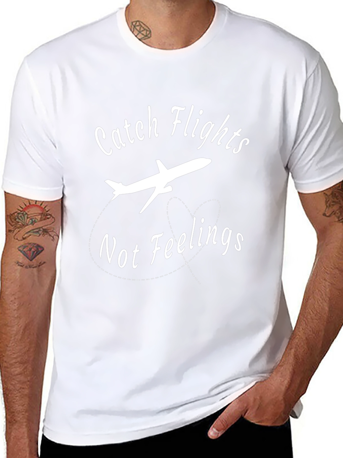 Catch Flights Not Feelings Black Graphic Tee