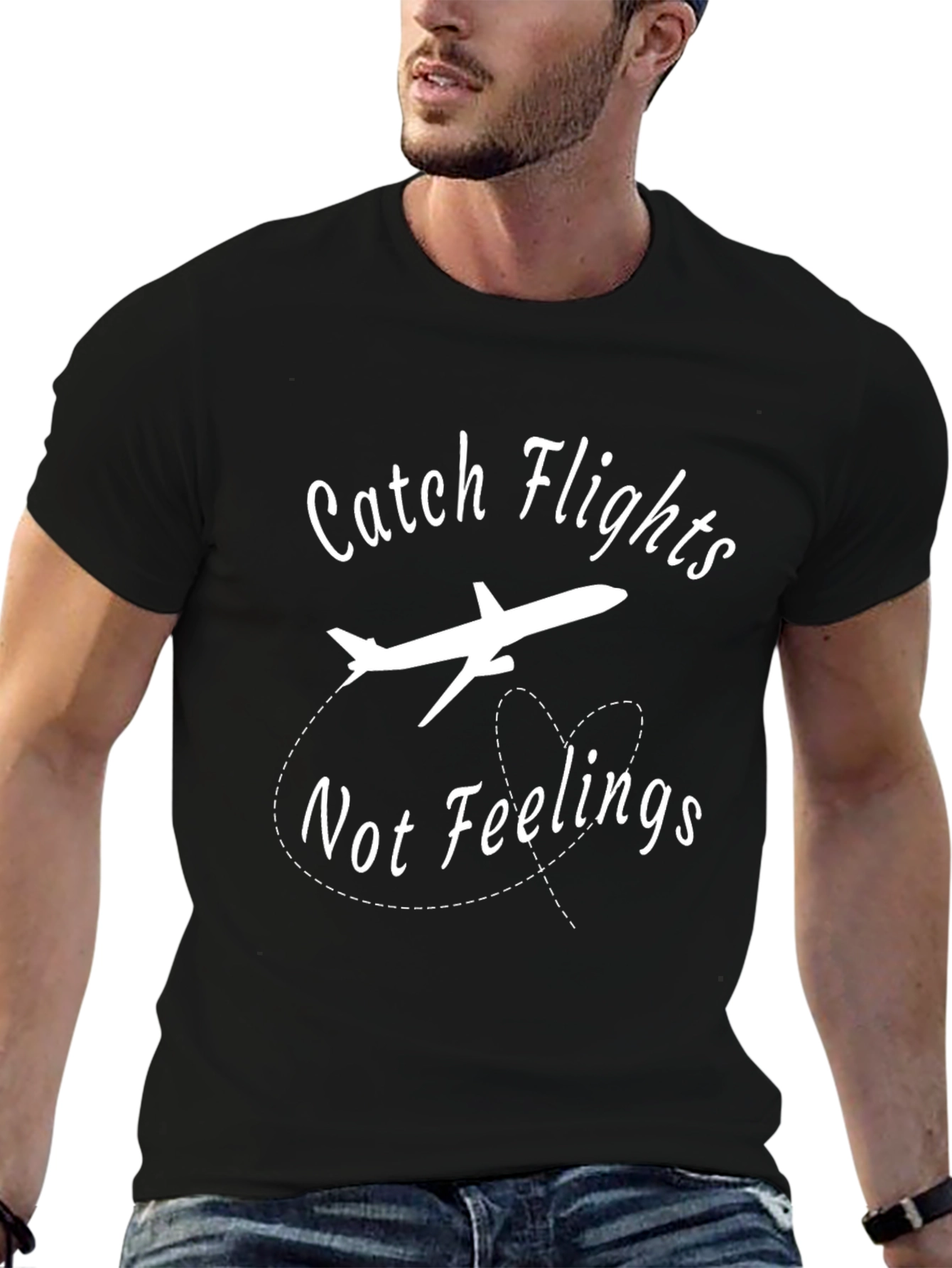 Catch Flights Not Feelings Black Graphic Tee