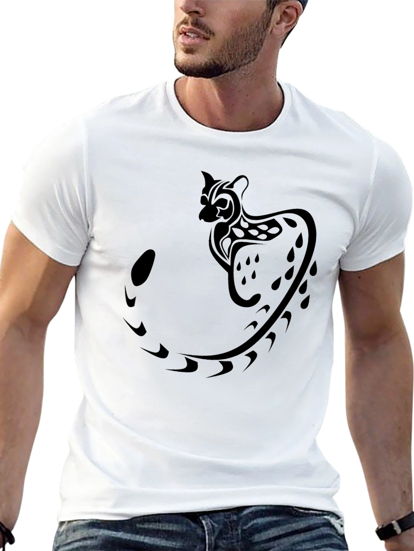 Tribal Cat Graphic Black T-Shirt