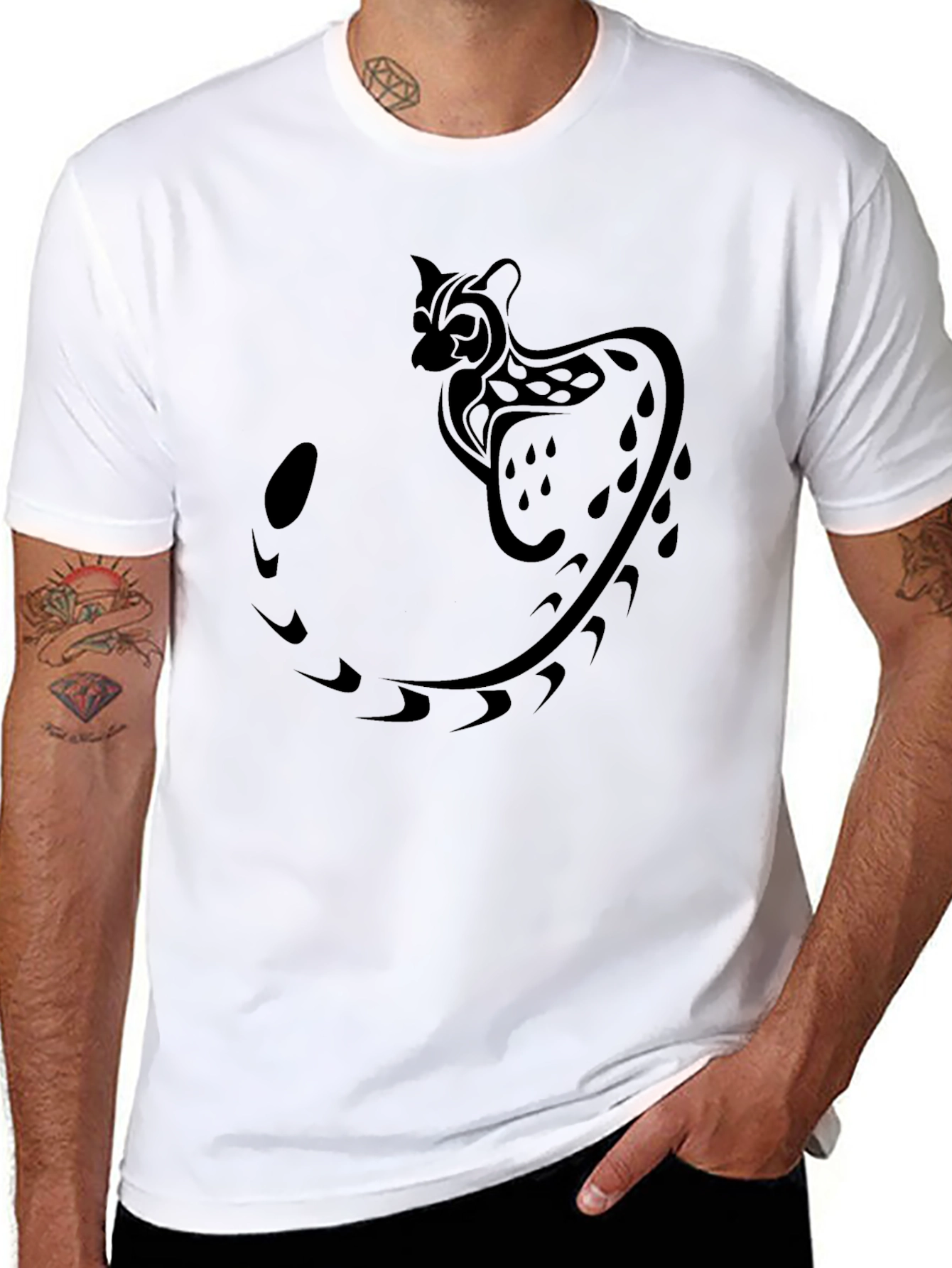 Tribal Cat Graphic Black T-Shirt