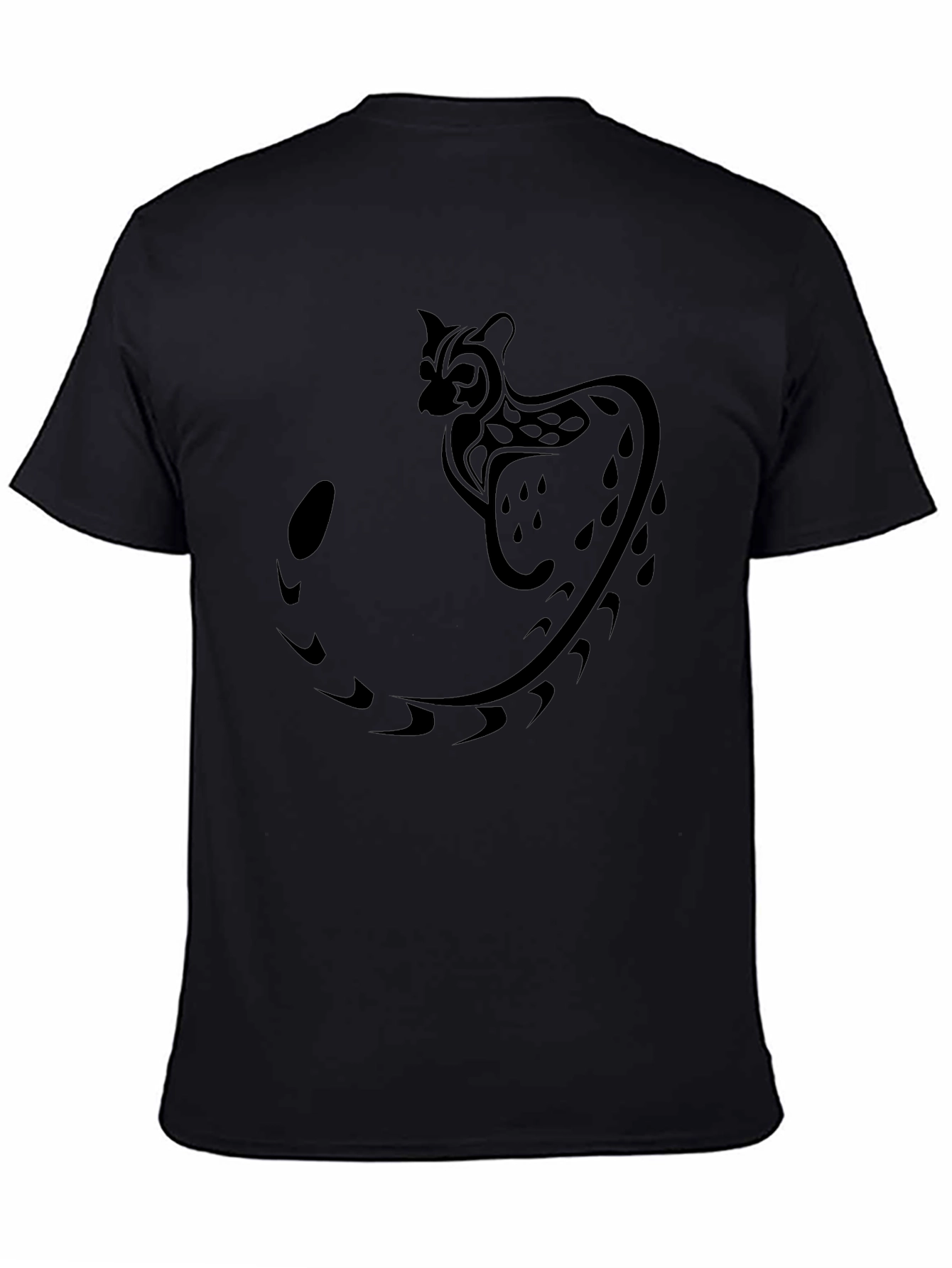 Tribal Cat Graphic Black T-Shirt