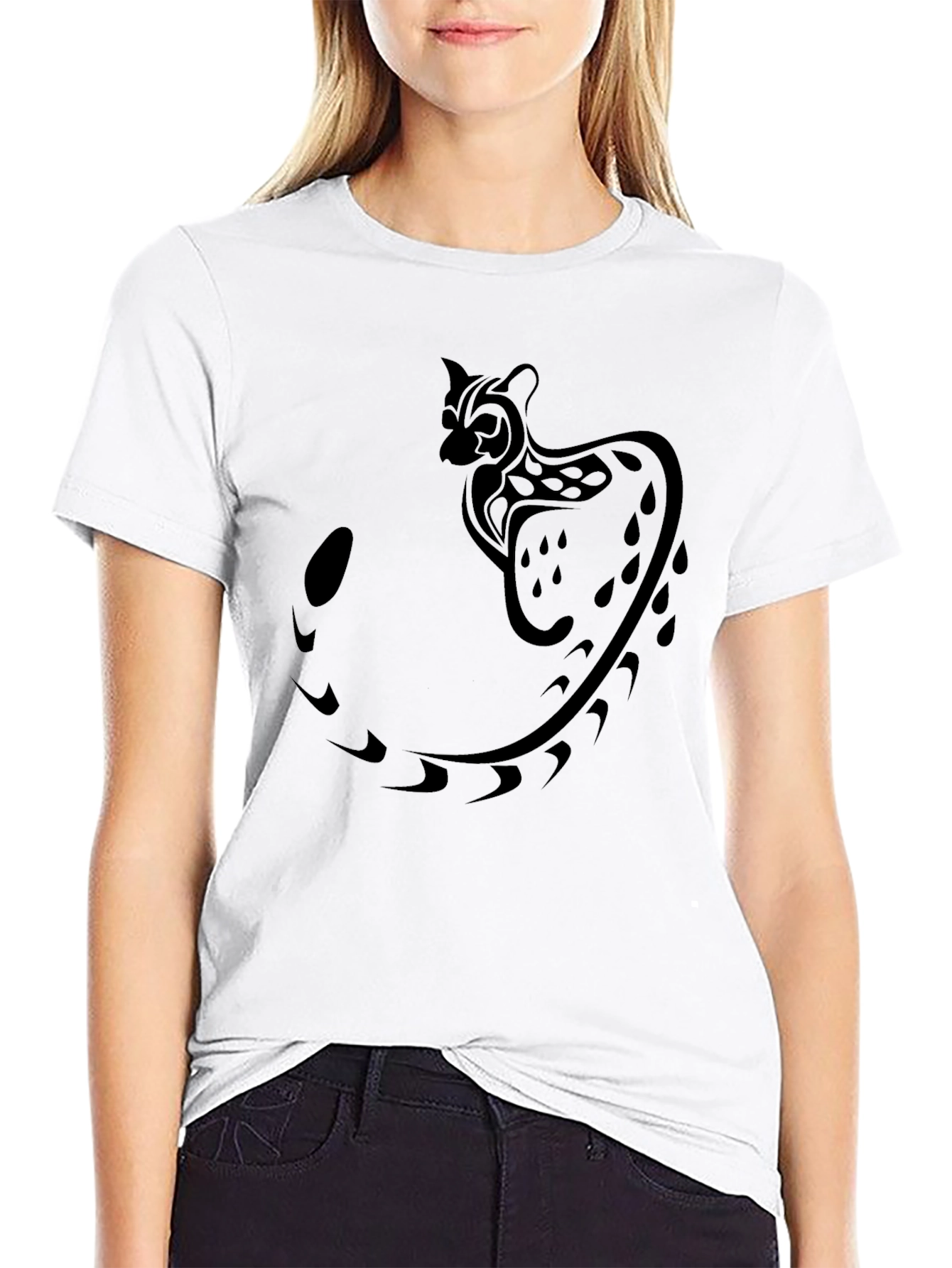 Tribal Cat Graphic Black T-Shirt