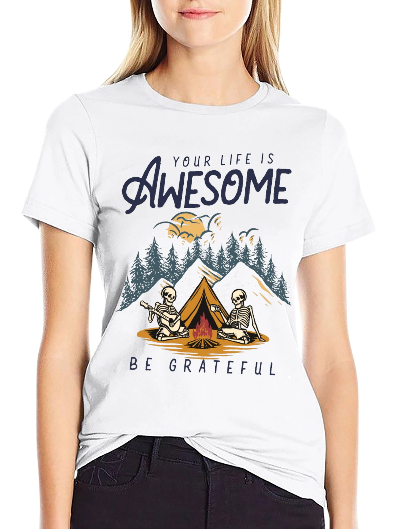 Awesome Life Camping Skeleton Graphic T-Shirt