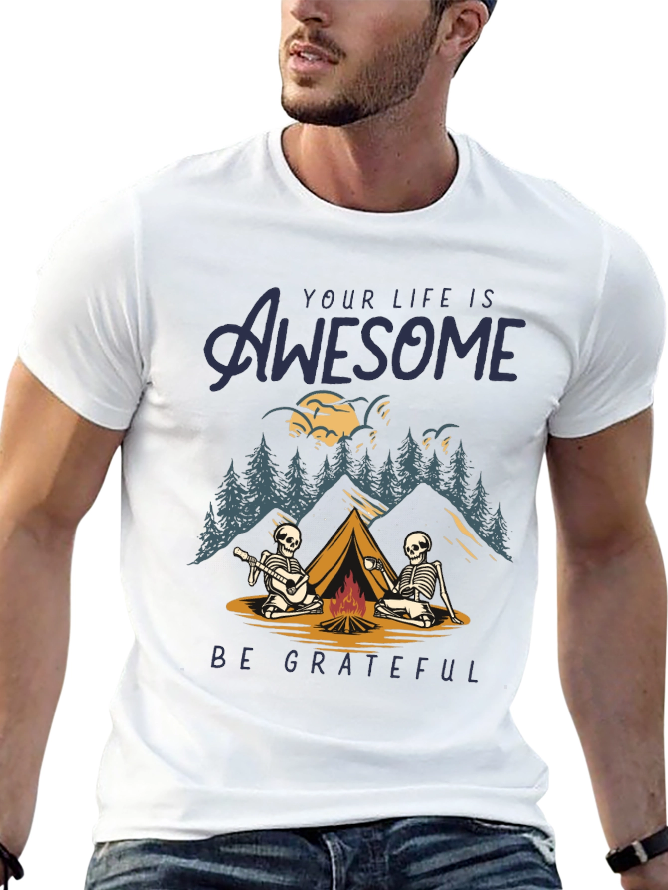 Awesome Life Camping Skeleton Graphic T-Shirt