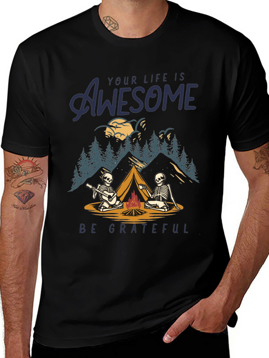 Awesome Life Camping Skeleton Graphic T-Shirt