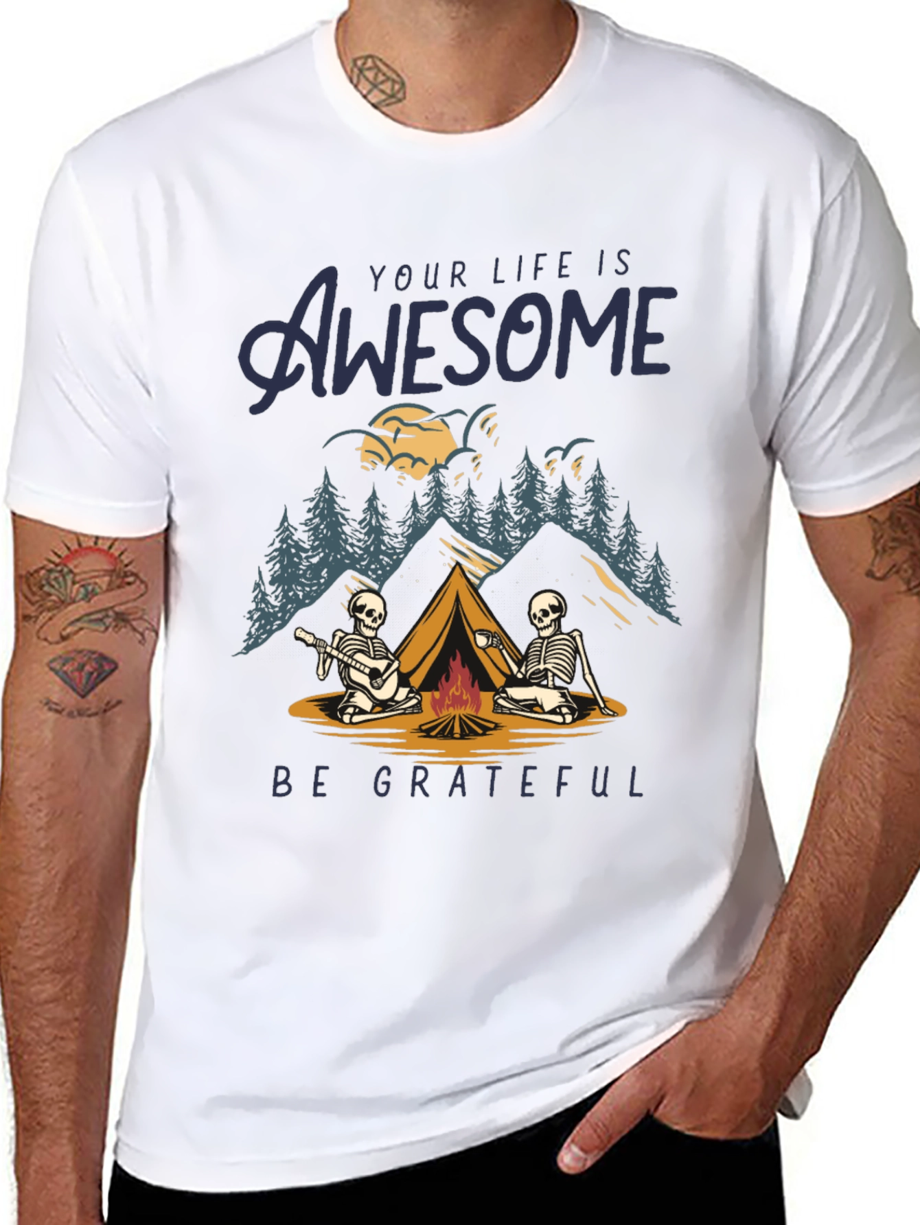Awesome Life Camping Skeleton Graphic T-Shirt