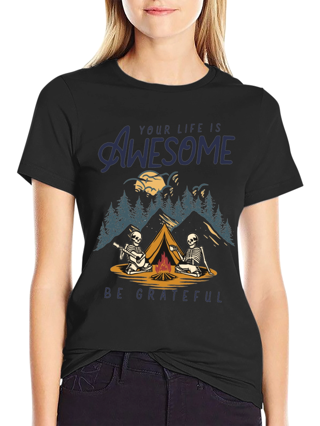 Awesome Life Camping Skeleton Graphic T-Shirt