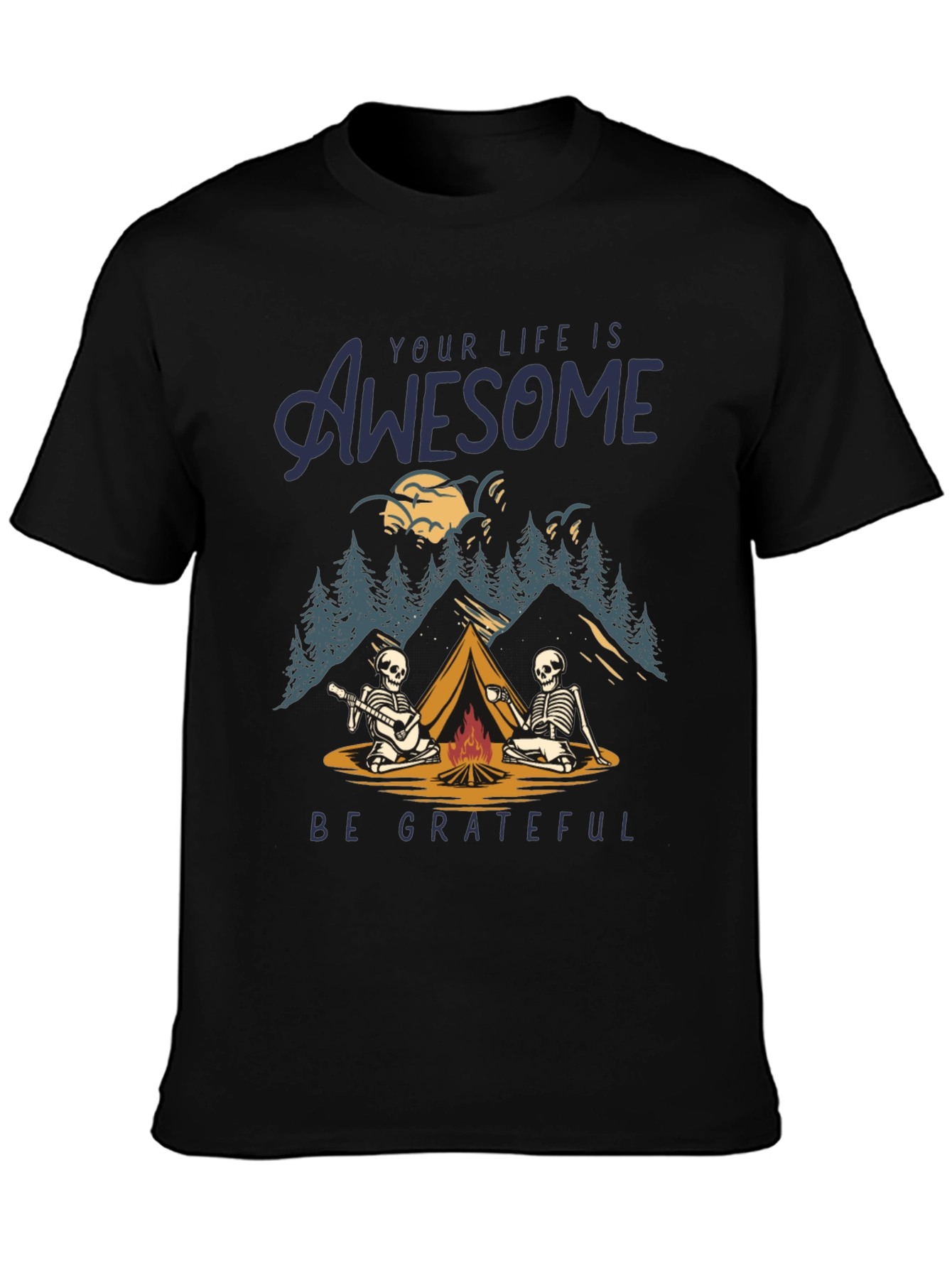 Awesome Life Camping Skeleton Graphic T-Shirt