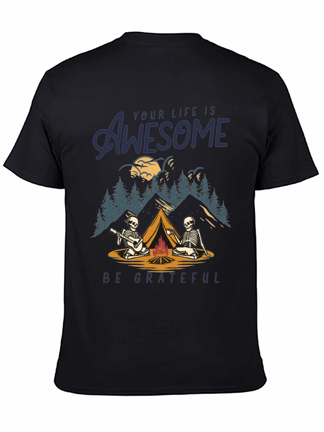 Awesome Life Camping Skeleton Graphic T-Shirt