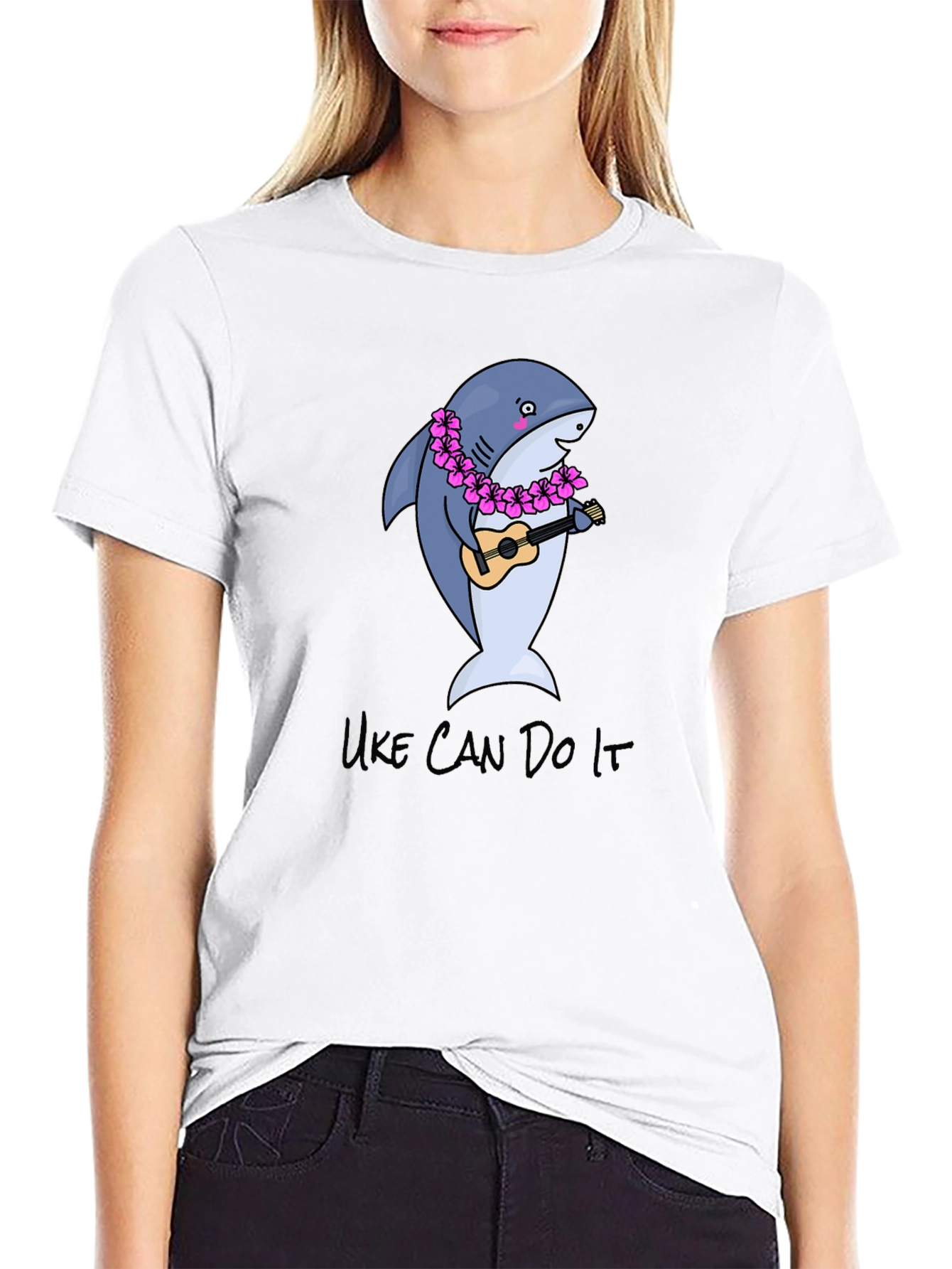 Uke Can Do It Shark Ukulele Graphic T-Shirt