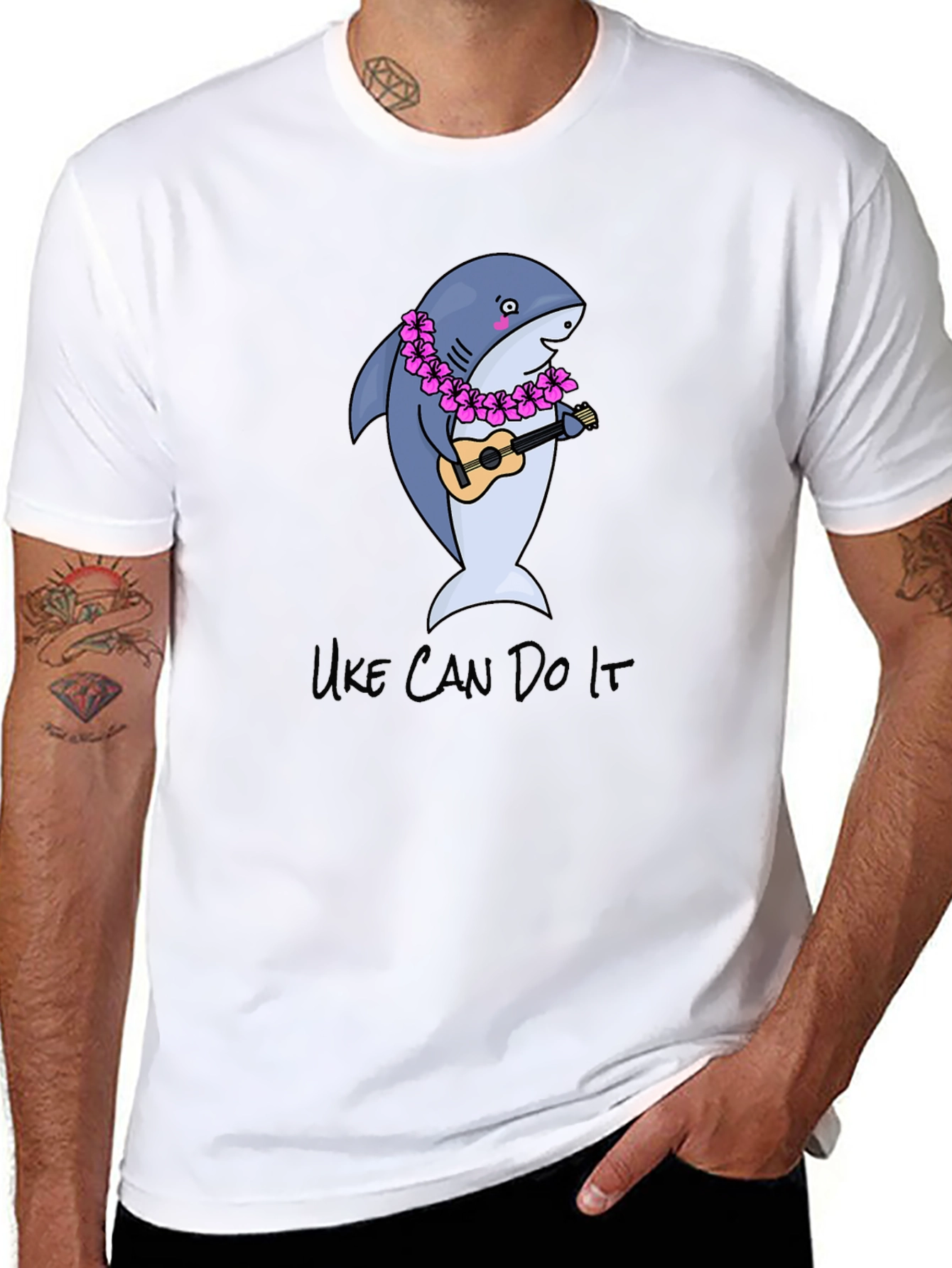 Uke Can Do It Shark Ukulele Graphic T-Shirt