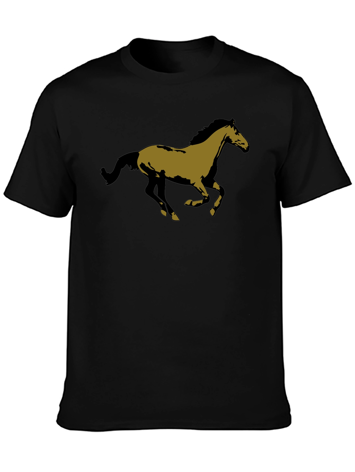 Horse Graphic Tee - Black Cotton Casual T-Shirt