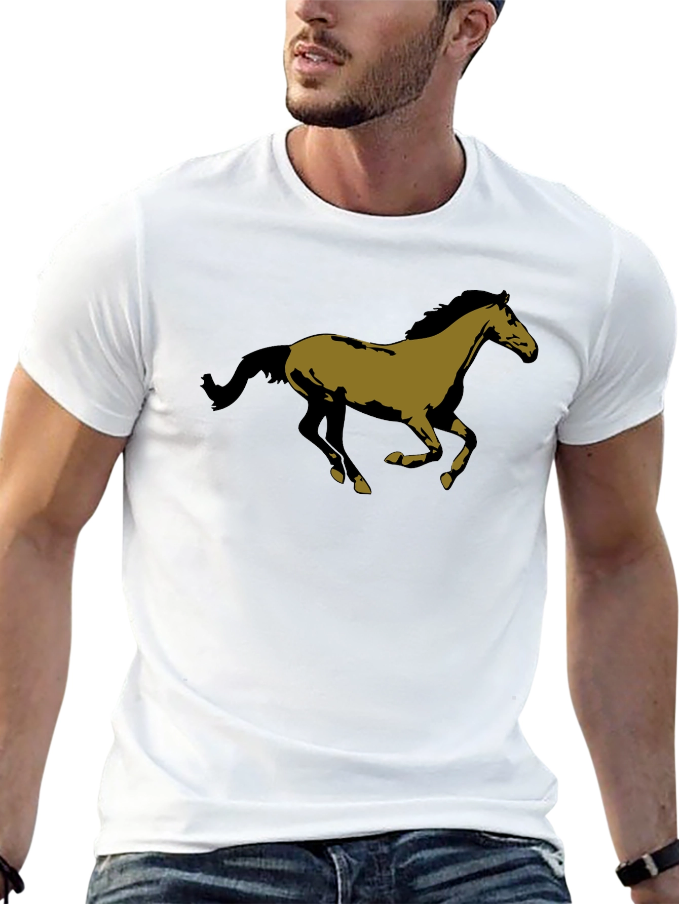 Horse Graphic Tee - Black Cotton Casual T-Shirt
