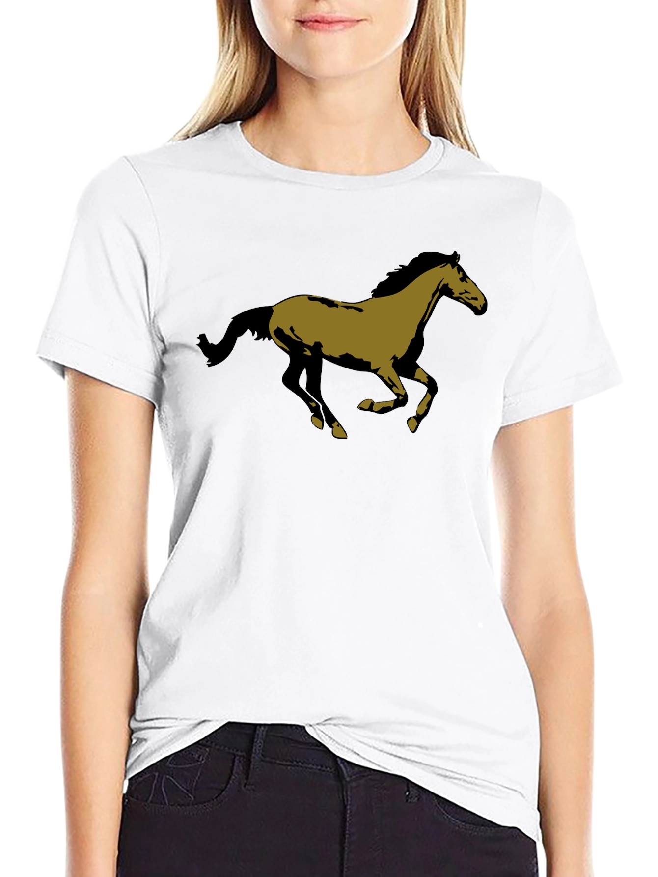 Horse Graphic Tee - Black Cotton Casual T-Shirt