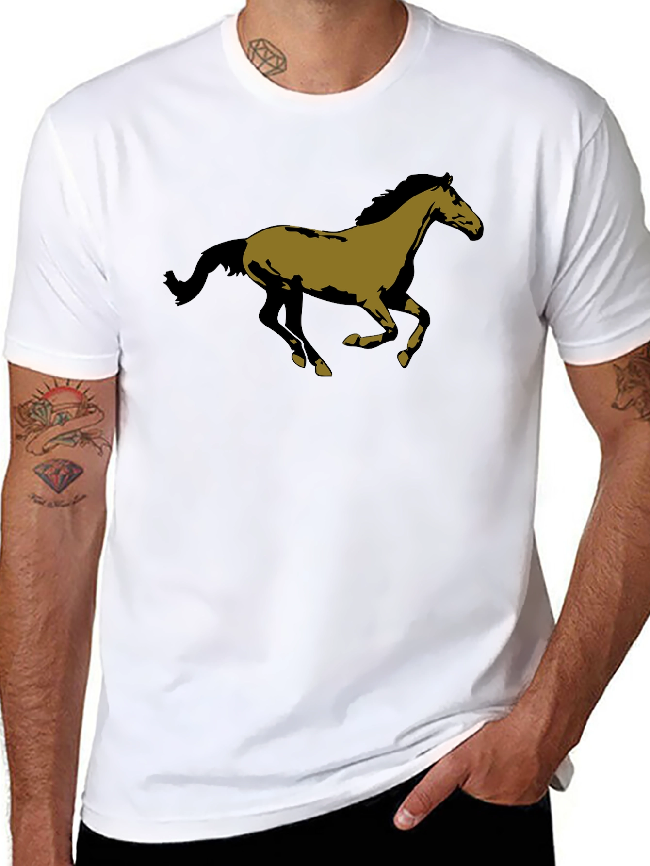 Horse Graphic Tee - Black Cotton Casual T-Shirt