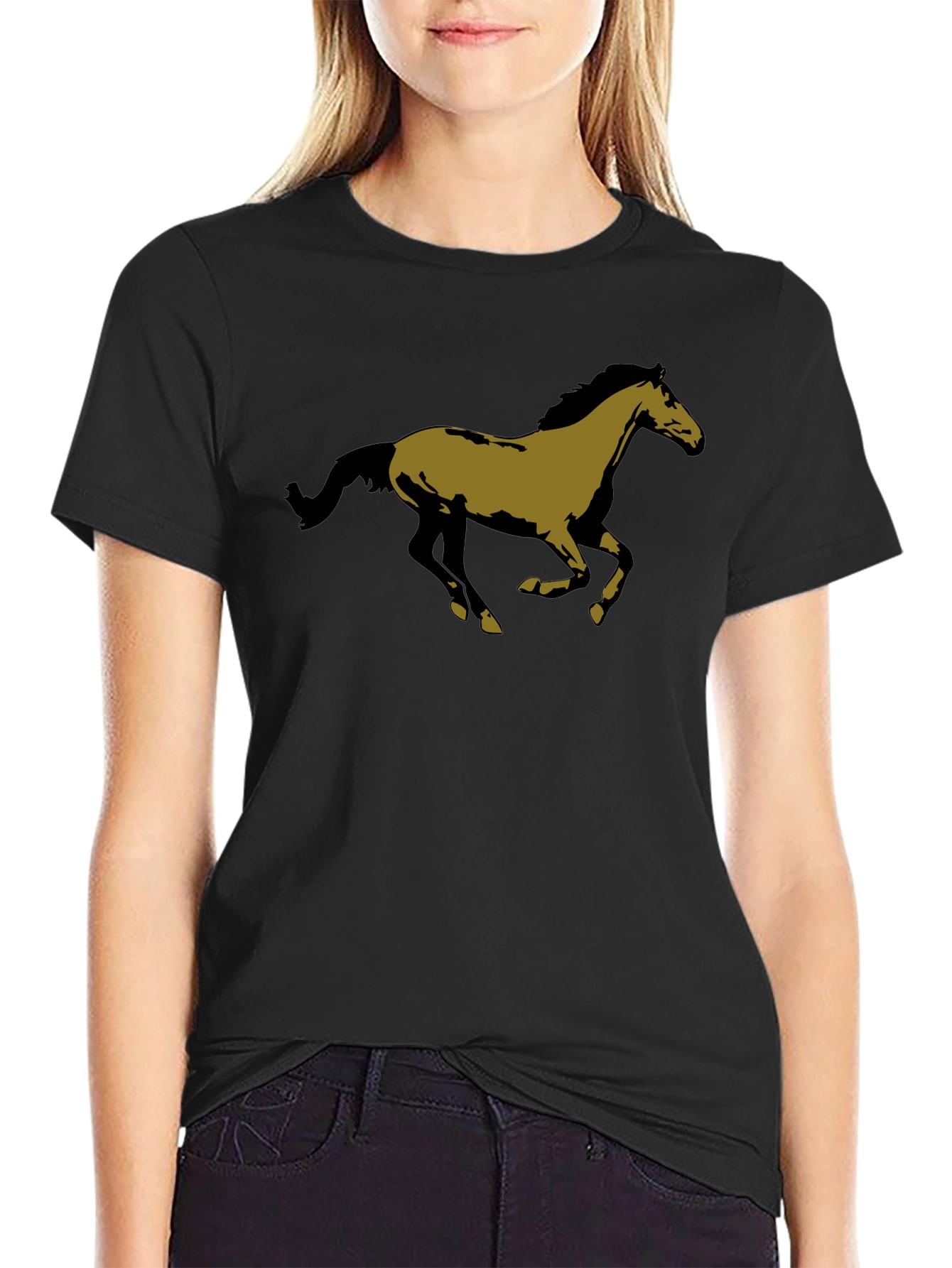 Horse Graphic Tee - Black Cotton Casual T-Shirt