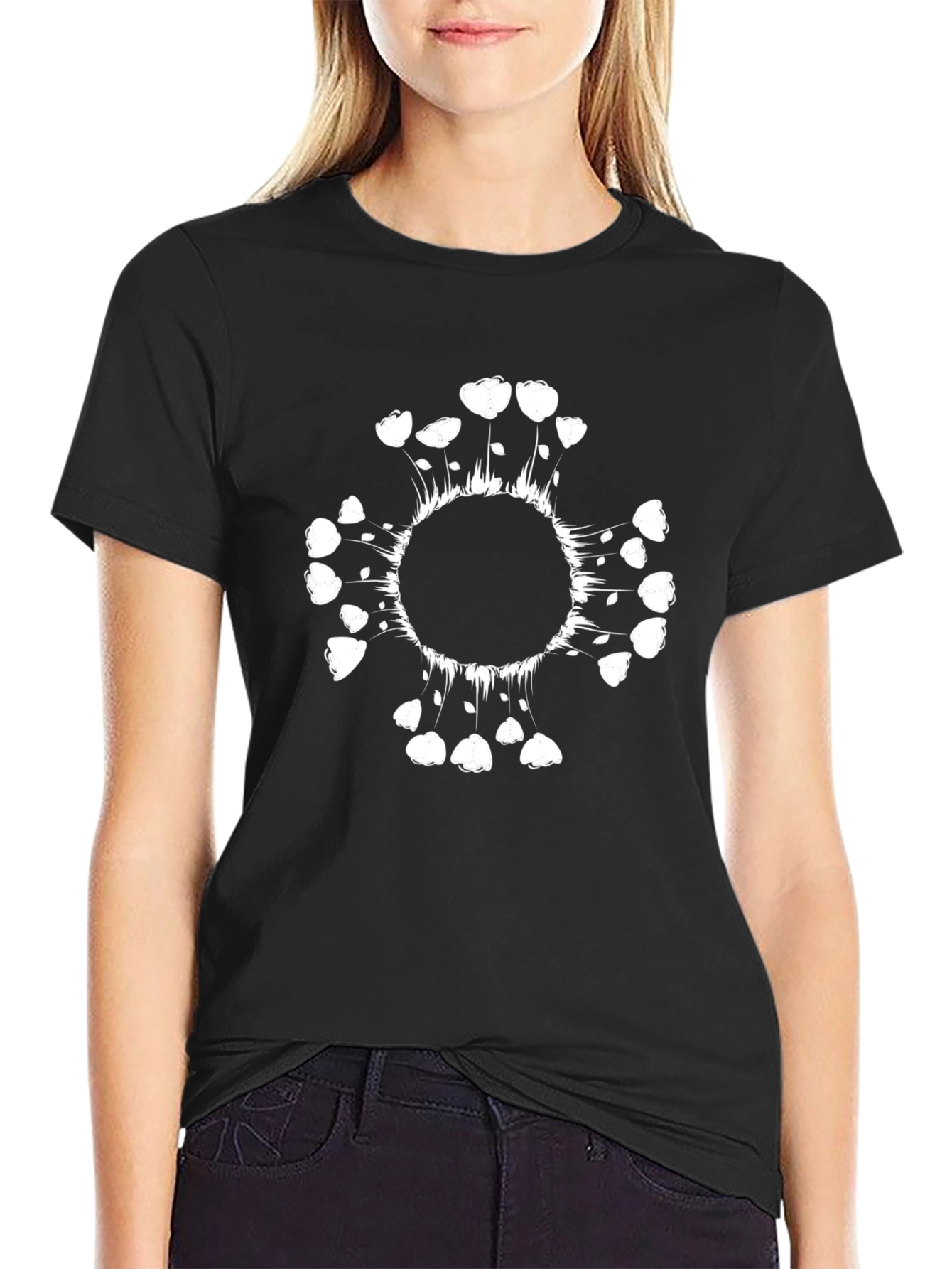 Abstract Floral Graphic Tee - Black Cotton