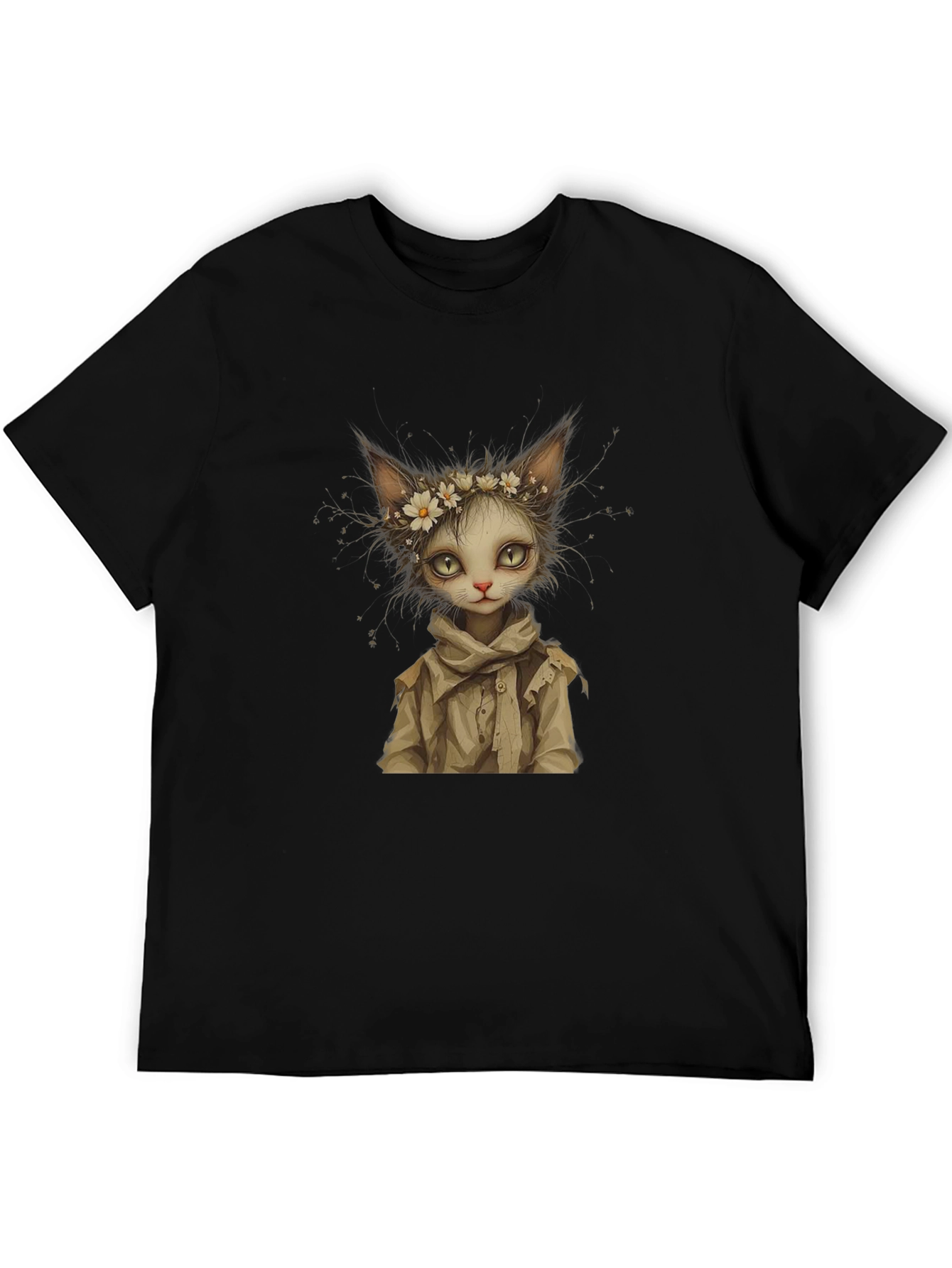 Whimsical Cat Art Black T-Shirt