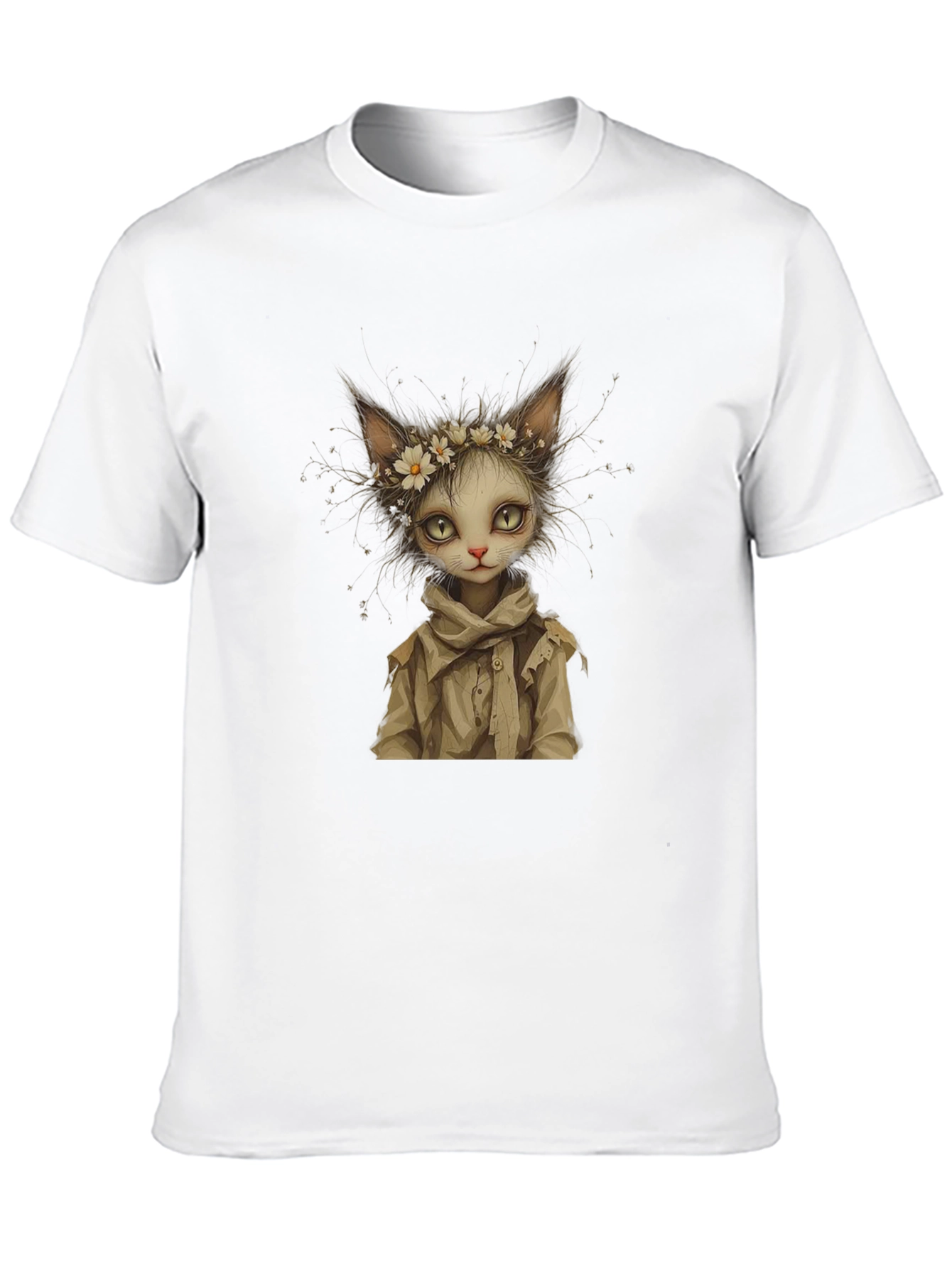 Whimsical Cat Art Black T-Shirt