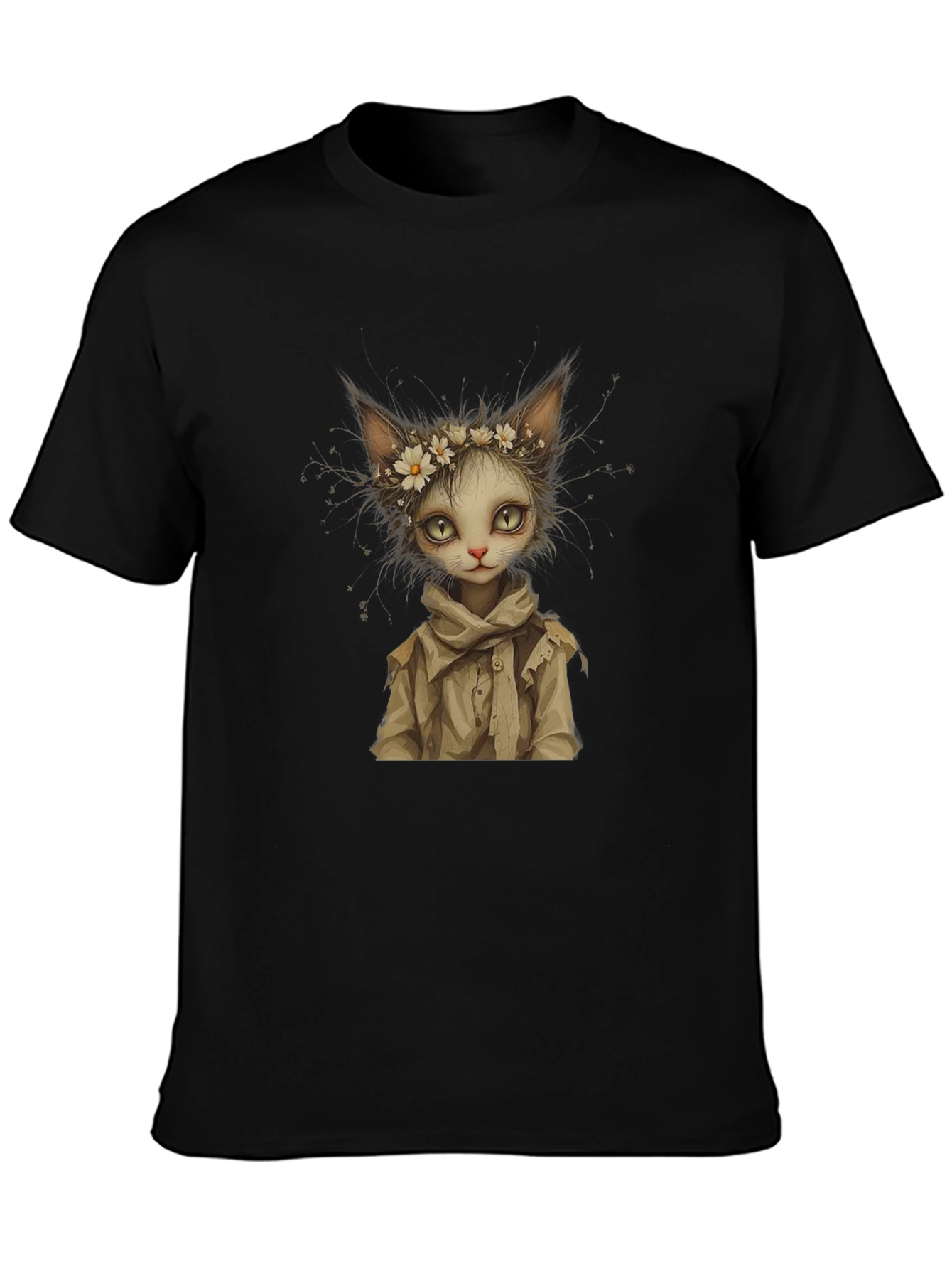 Whimsical Cat Art Black T-Shirt