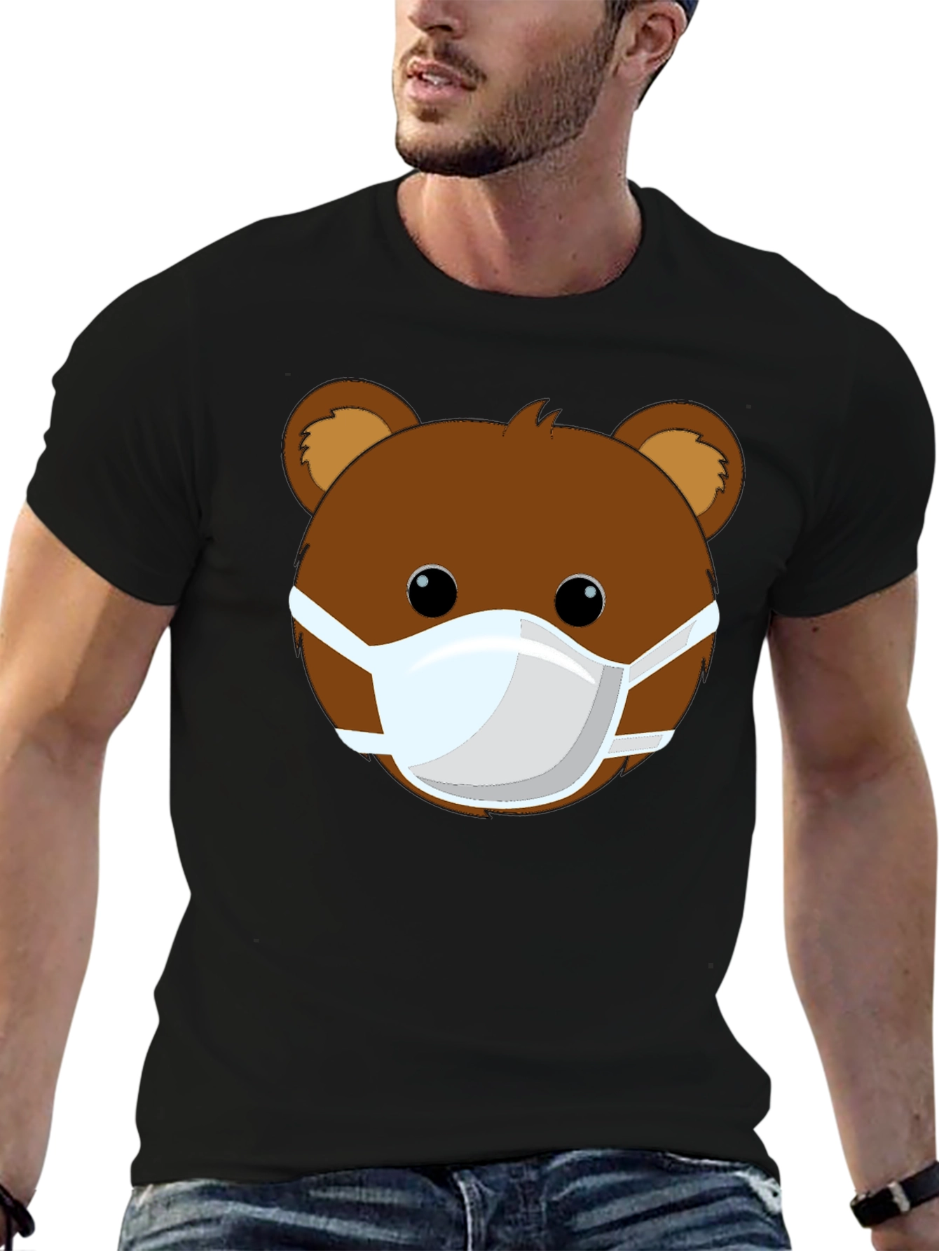 Bear Face Mask Graphic Tee - Black Casual Shirt