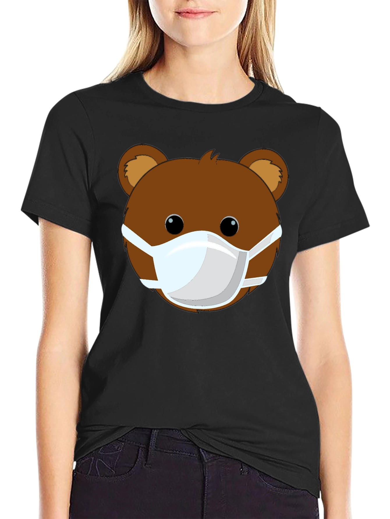 Bear Face Mask Graphic Tee - Black Casual Shirt