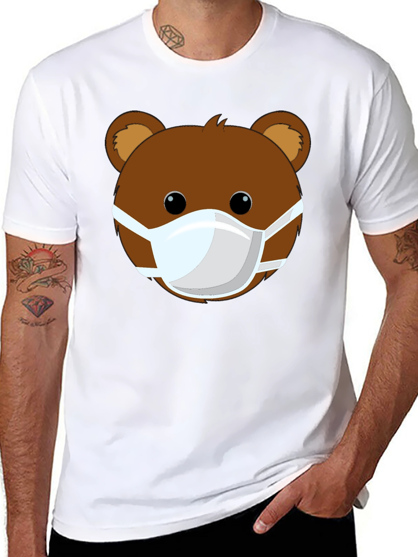 Bear Face Mask Graphic Tee - Black Casual Shirt