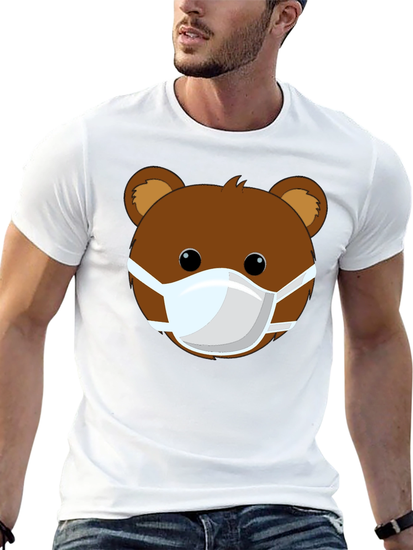 Bear Face Mask Graphic Tee - Black Casual Shirt