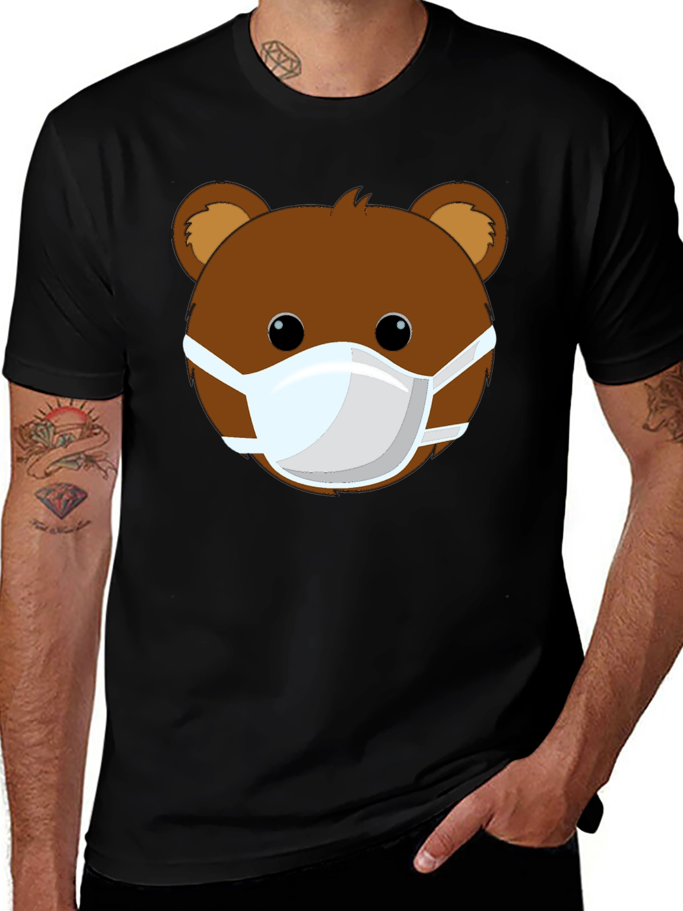 Bear Face Mask Graphic Tee - Black Casual Shirt