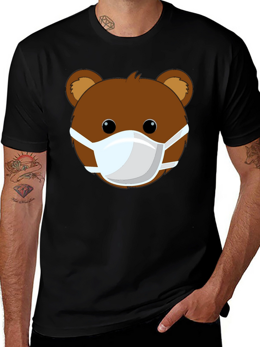 Bear Face Mask Graphic Tee - Black Casual Shirt