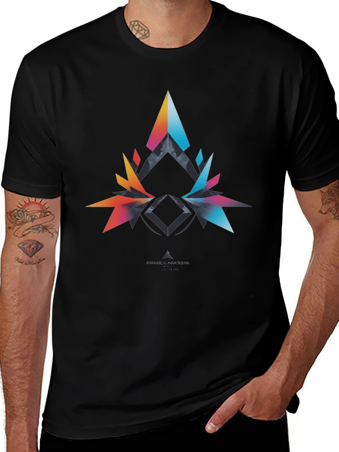 Abstract Geometric Graphic Print Mens Black T-Shirt